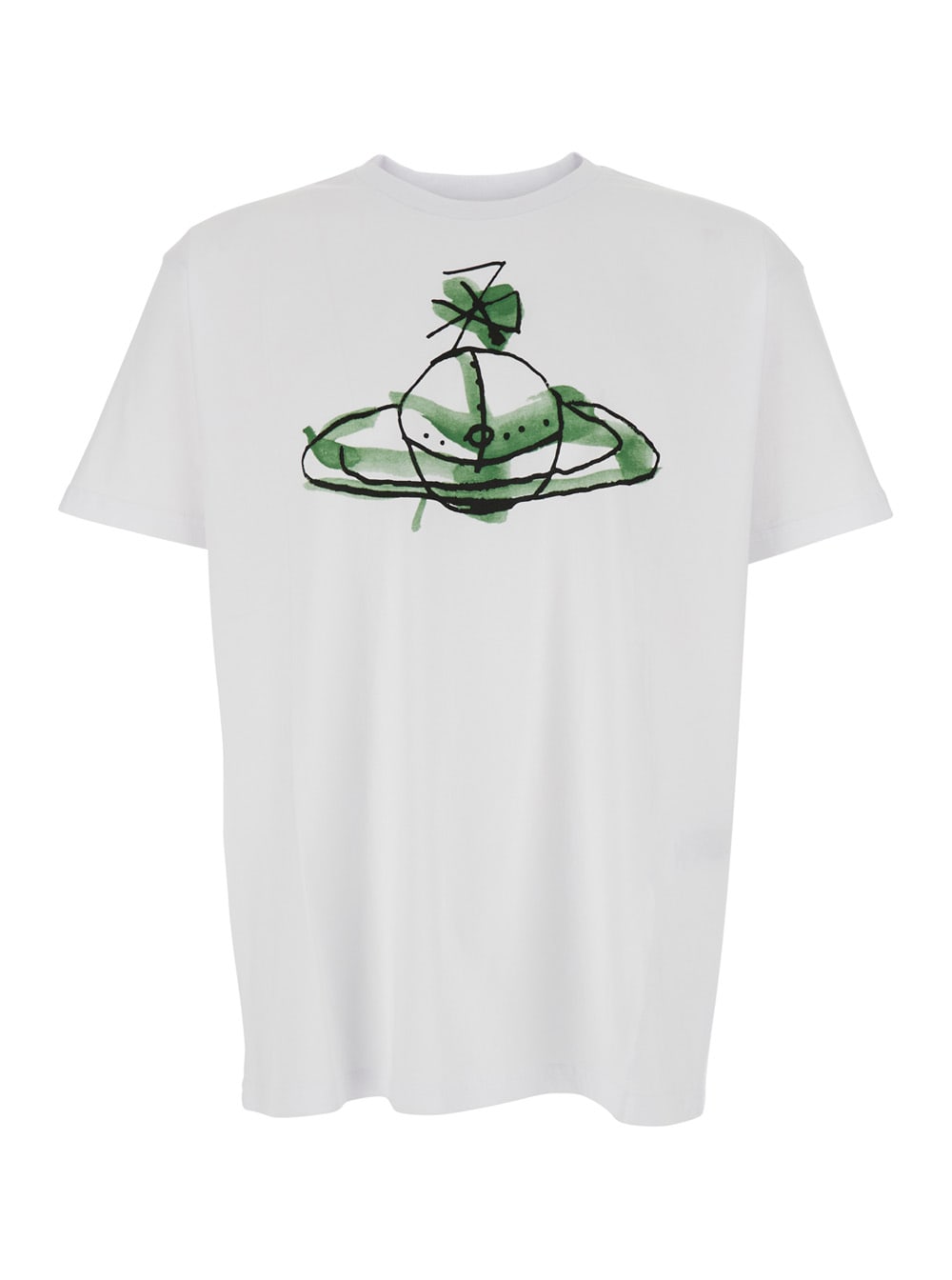 Vivienne Westwood White Crew Neck T-shirt With Orb Print On The Front In Cotton Man In White