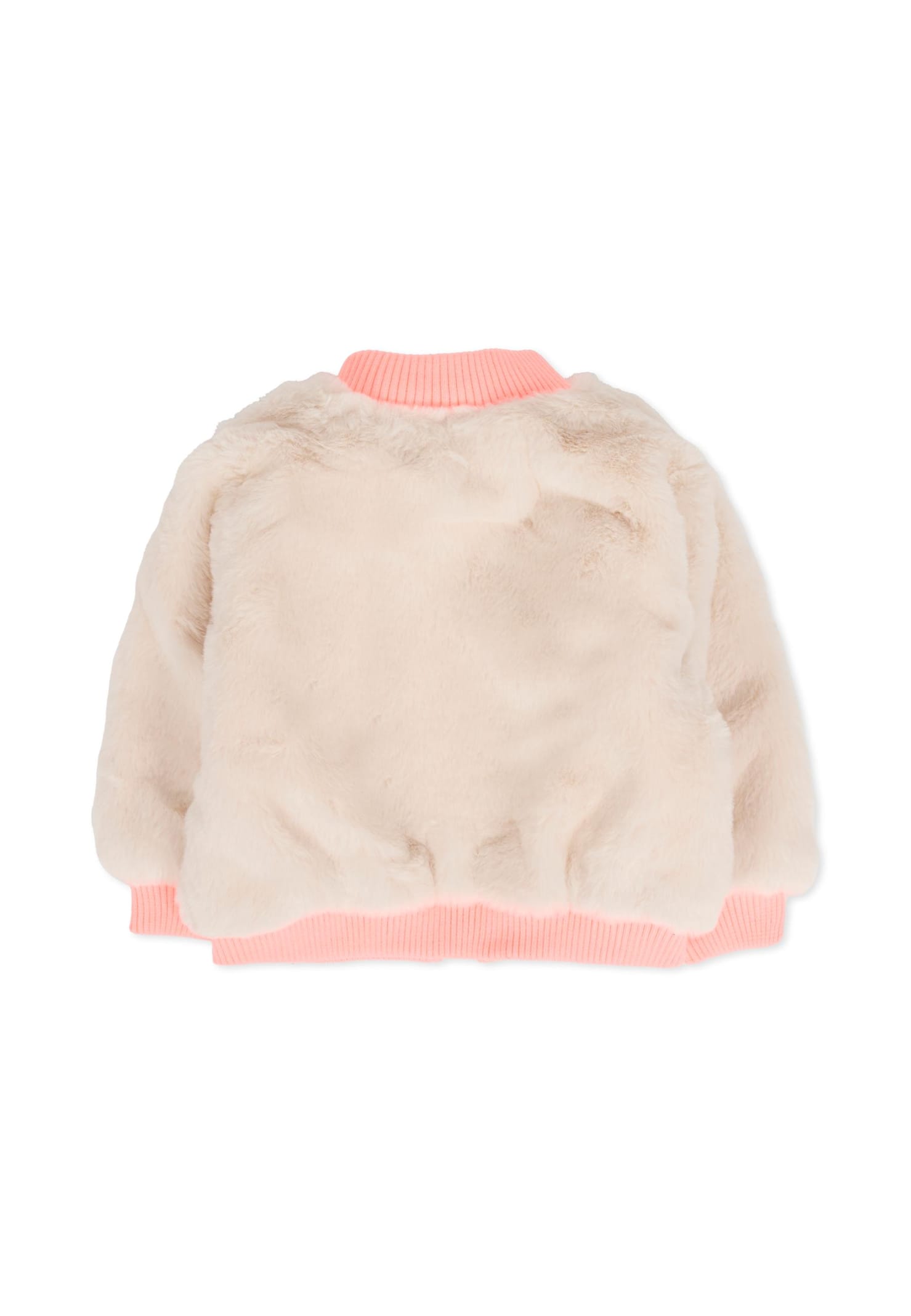 Billieblush Pink Faux Fur Coat For Baby Girl With Heart In Pink