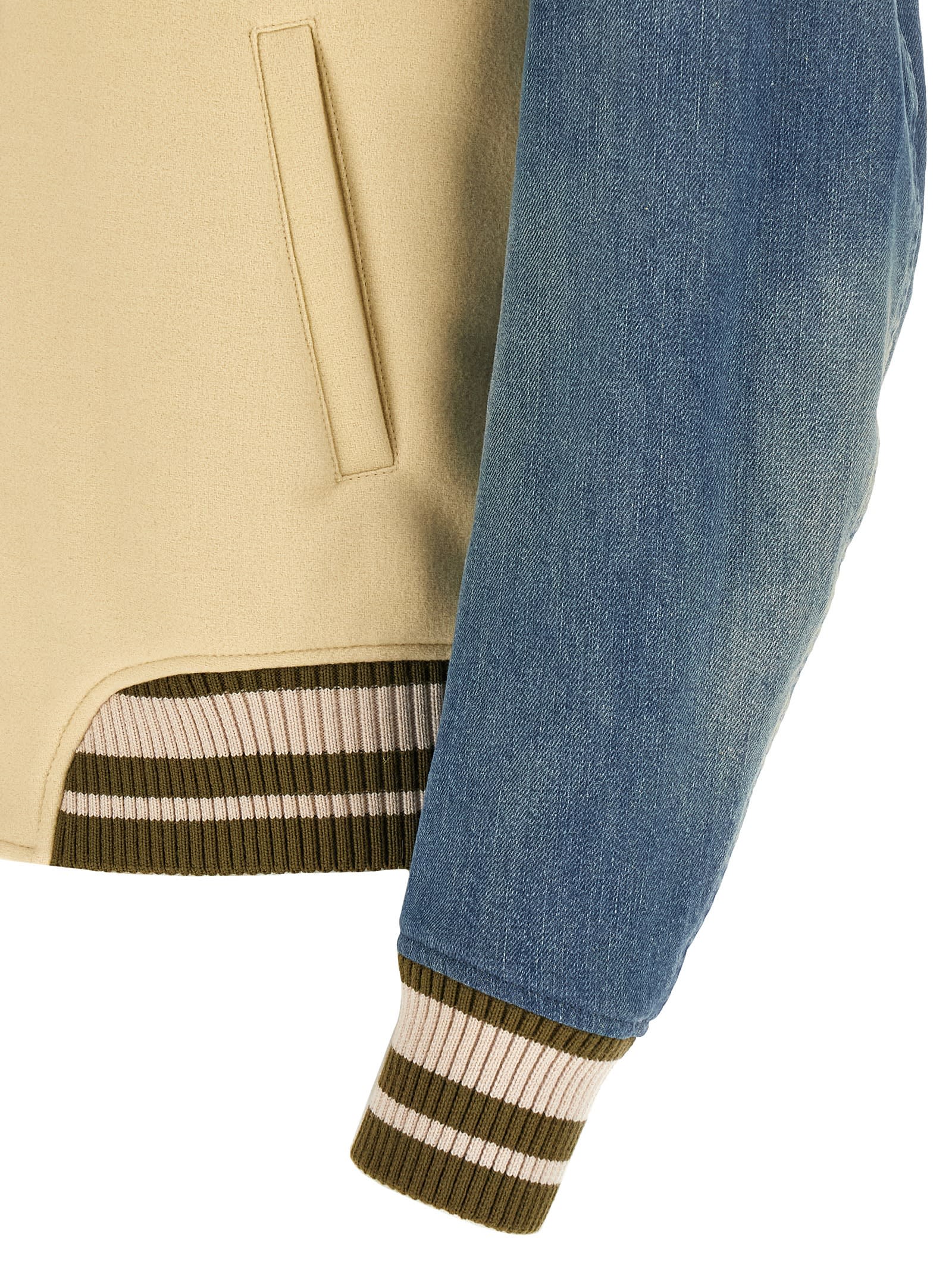 Off-white Gothic Wool Denim Varsity Puffer Jackets White In White