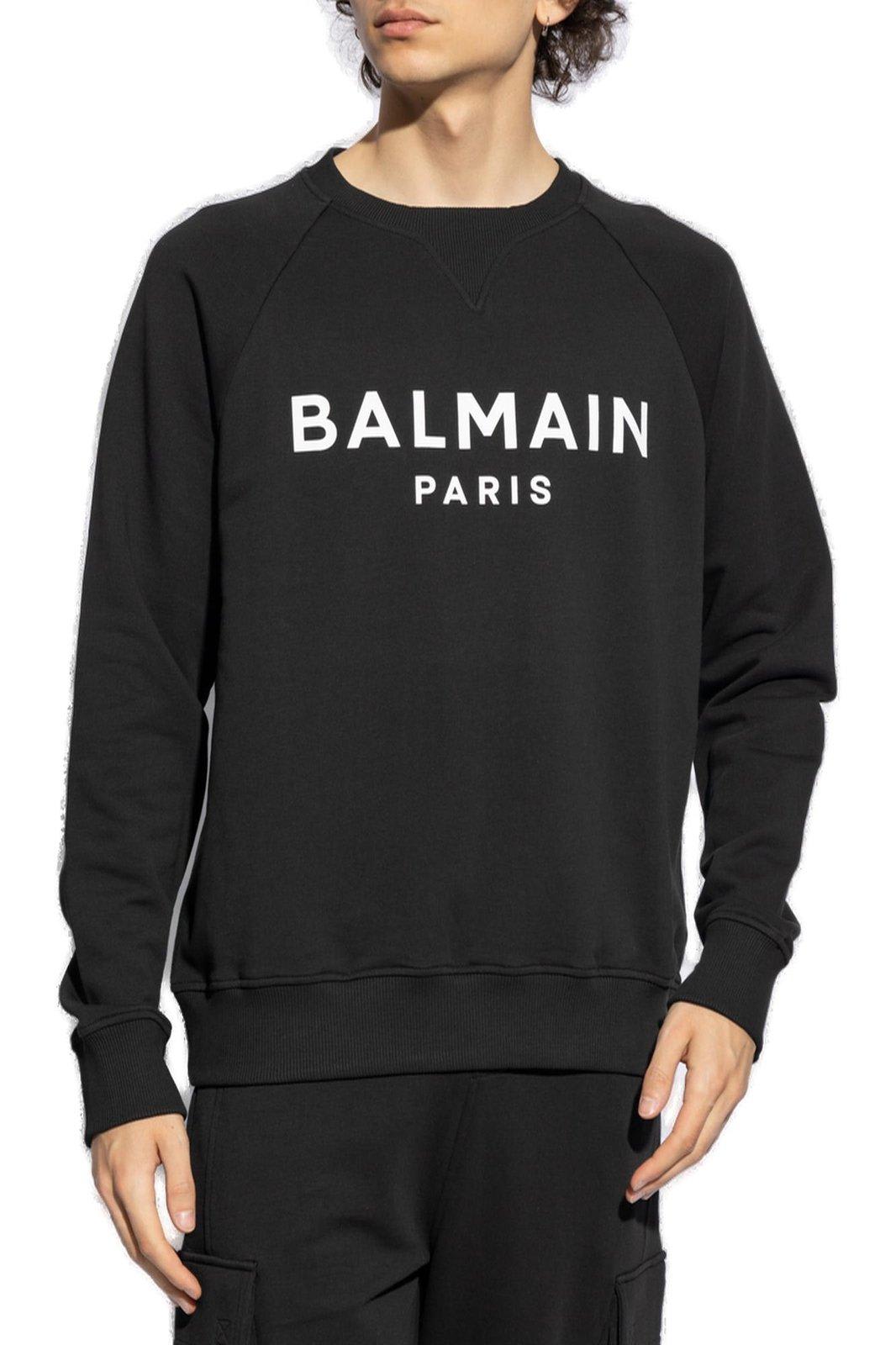 Shop Balmain Logo Printed Crewneck Sweatshirt In Black