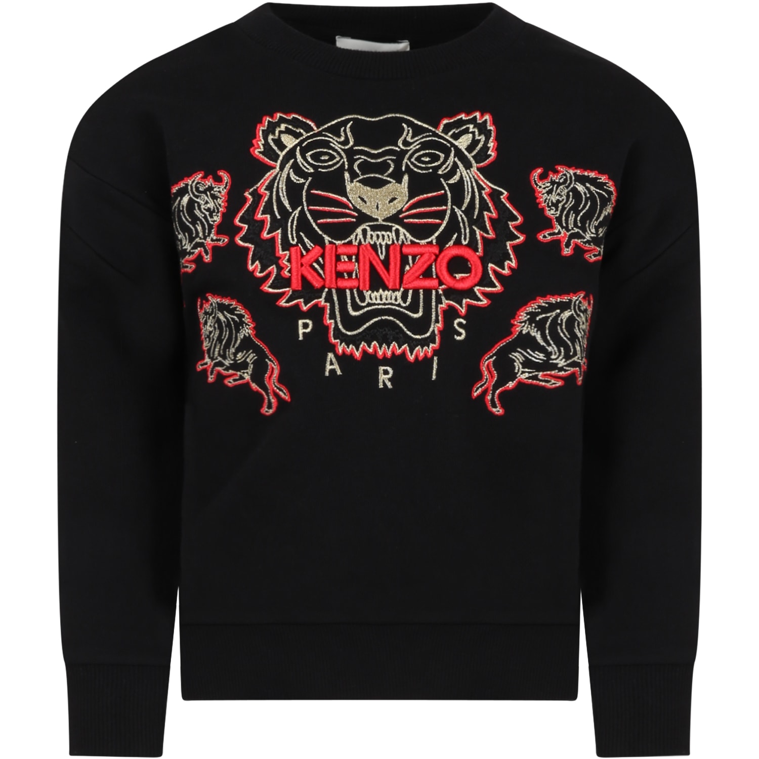 Kenzo Kids Black Sweatshirt For Boy With Iconic Tiger