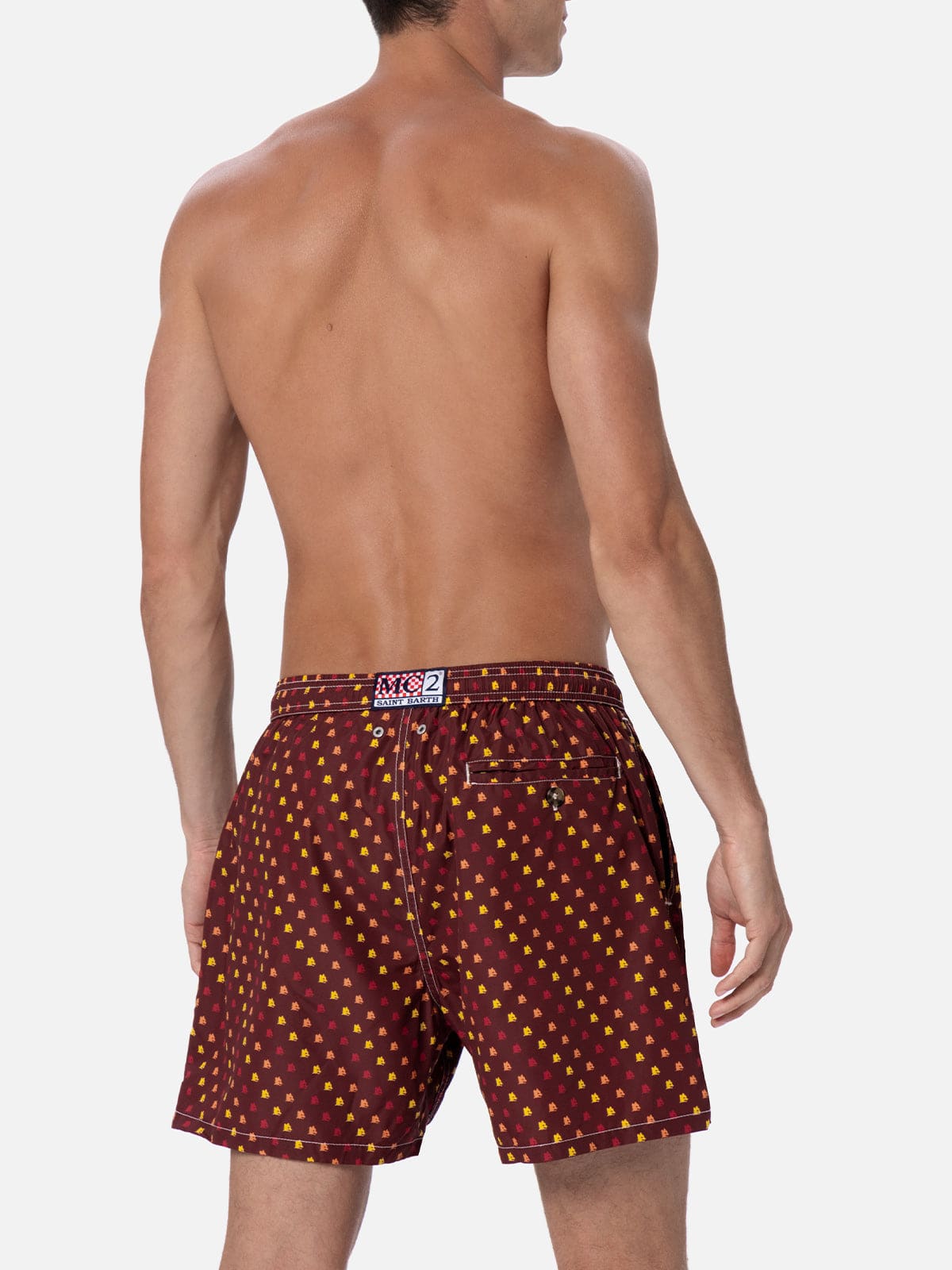 Mc2 Saint Barth Man Light Fabric Swim Shorts With As Roma Print As Roma Special Edition In Red