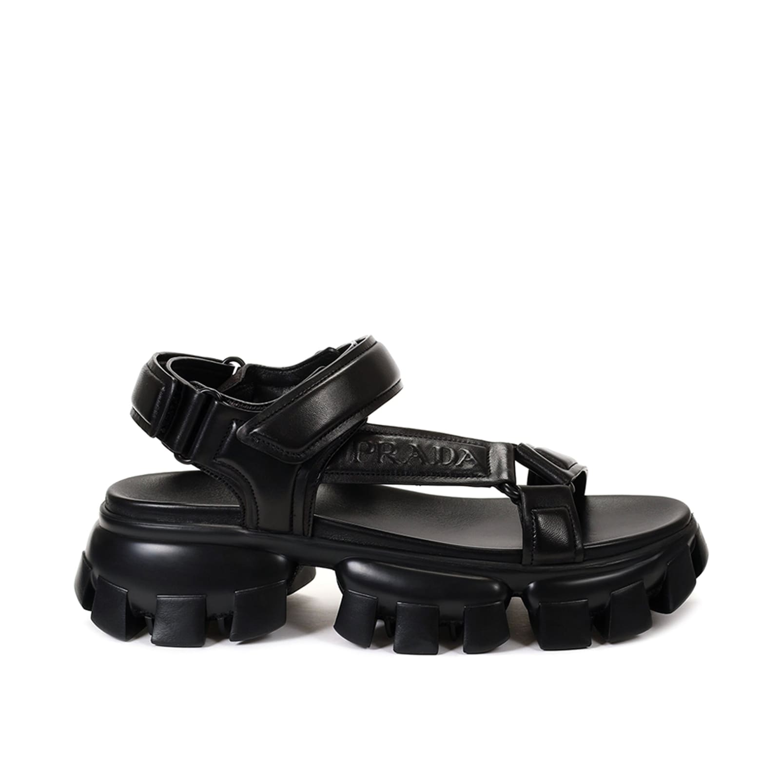 Shop Prada Padded Logo Sandals In Black