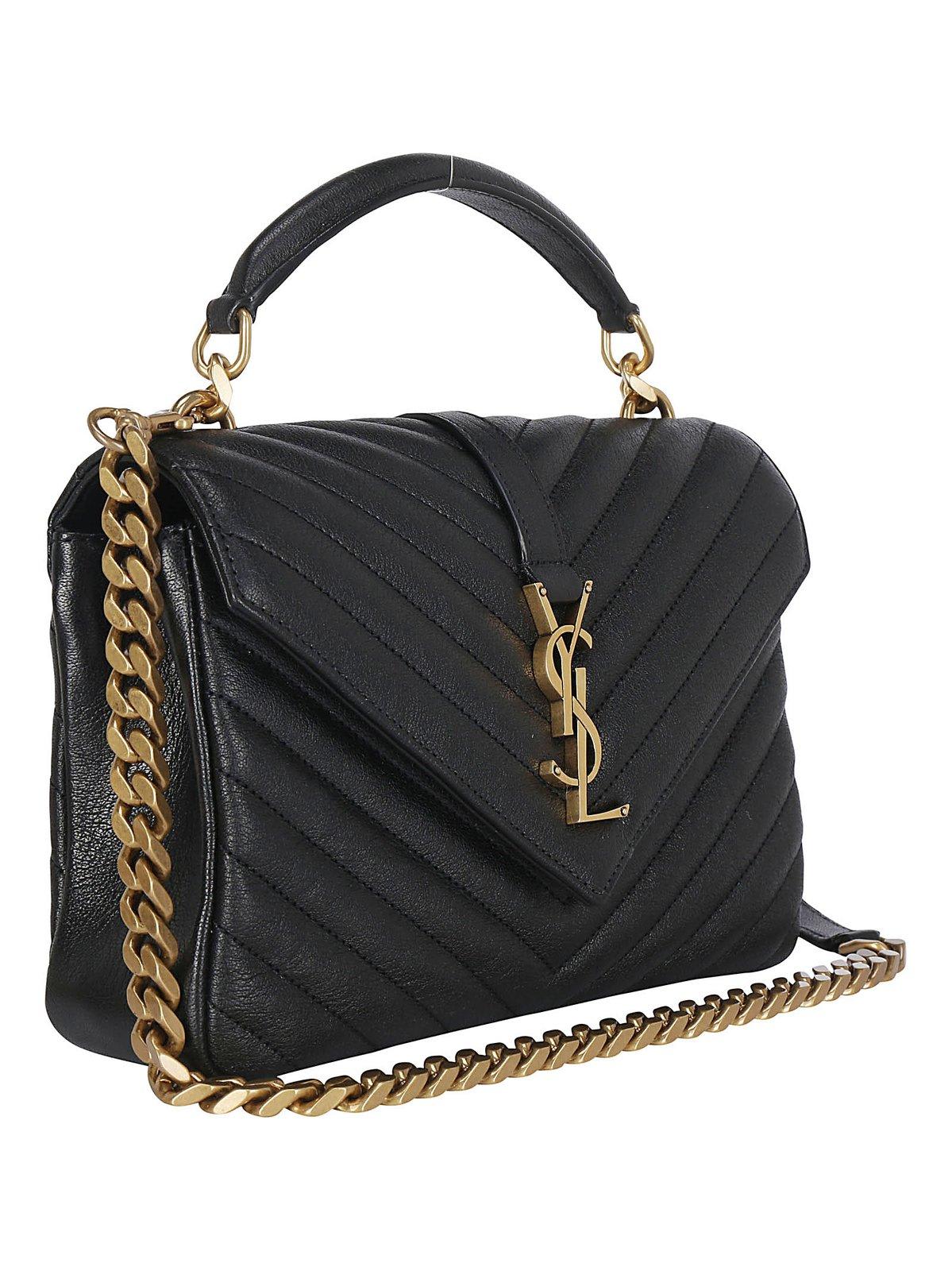 Saint Laurent College Quilted Medium Shoulder Bag In Black
