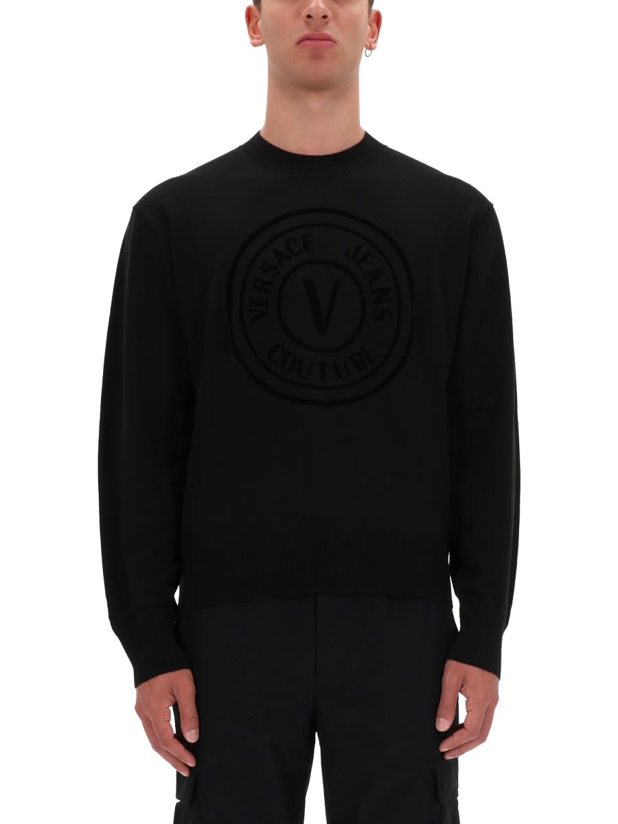 Versace Jeans Couture Jersey With V-emblem In Black