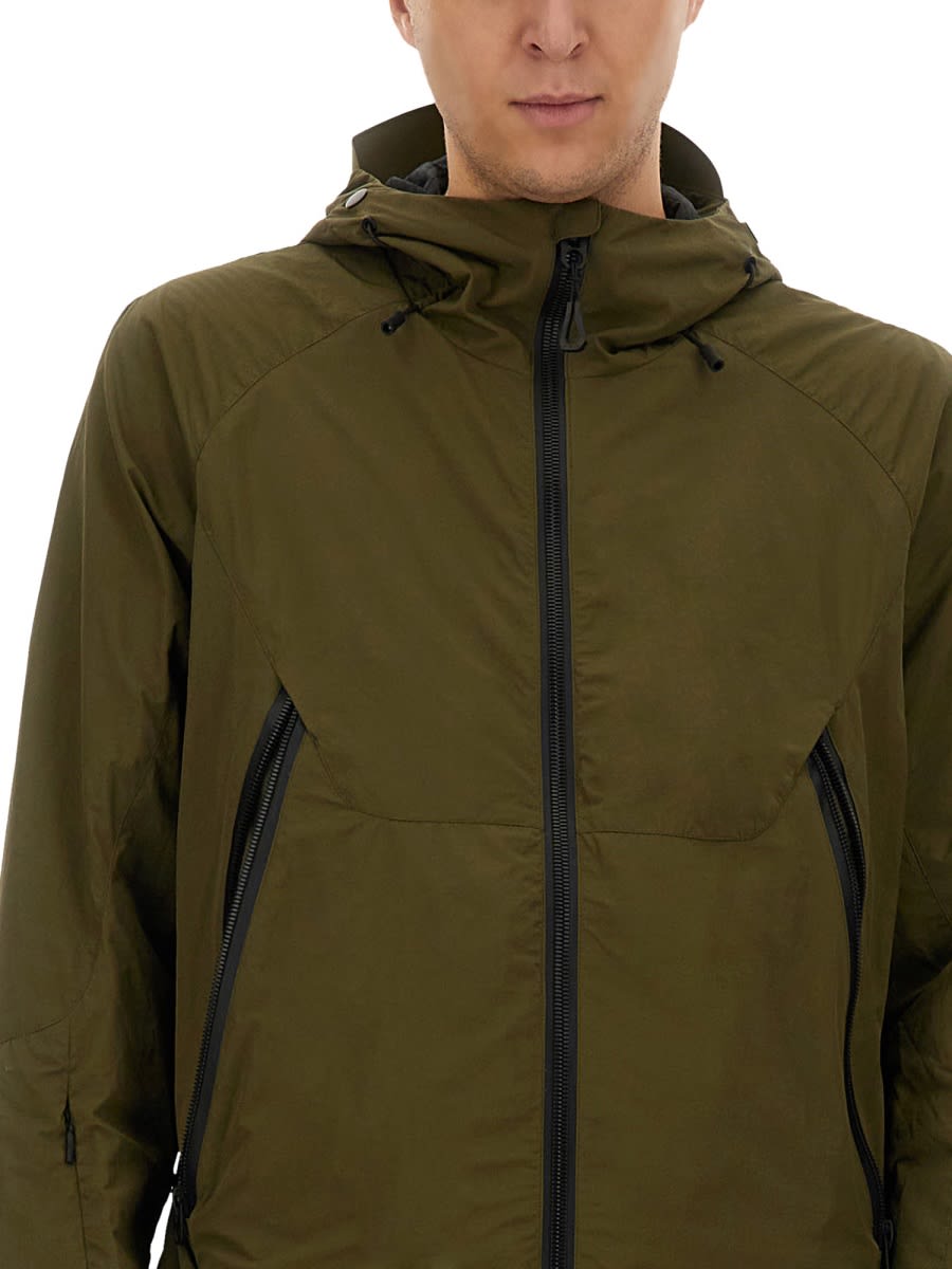 Jg1 Textured Nylon Hooded Jacket In Military Green