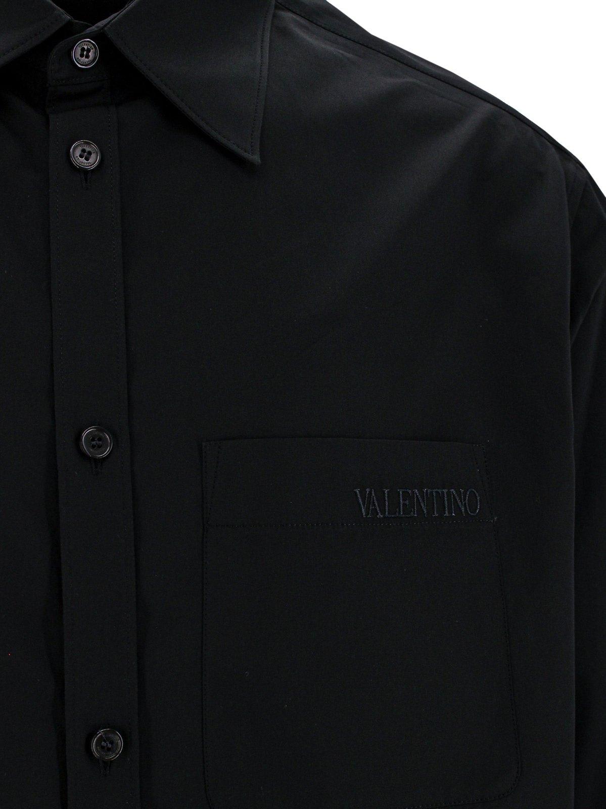 Shop Valentino Logo Embroidered Long-sleeved Shirt In Black