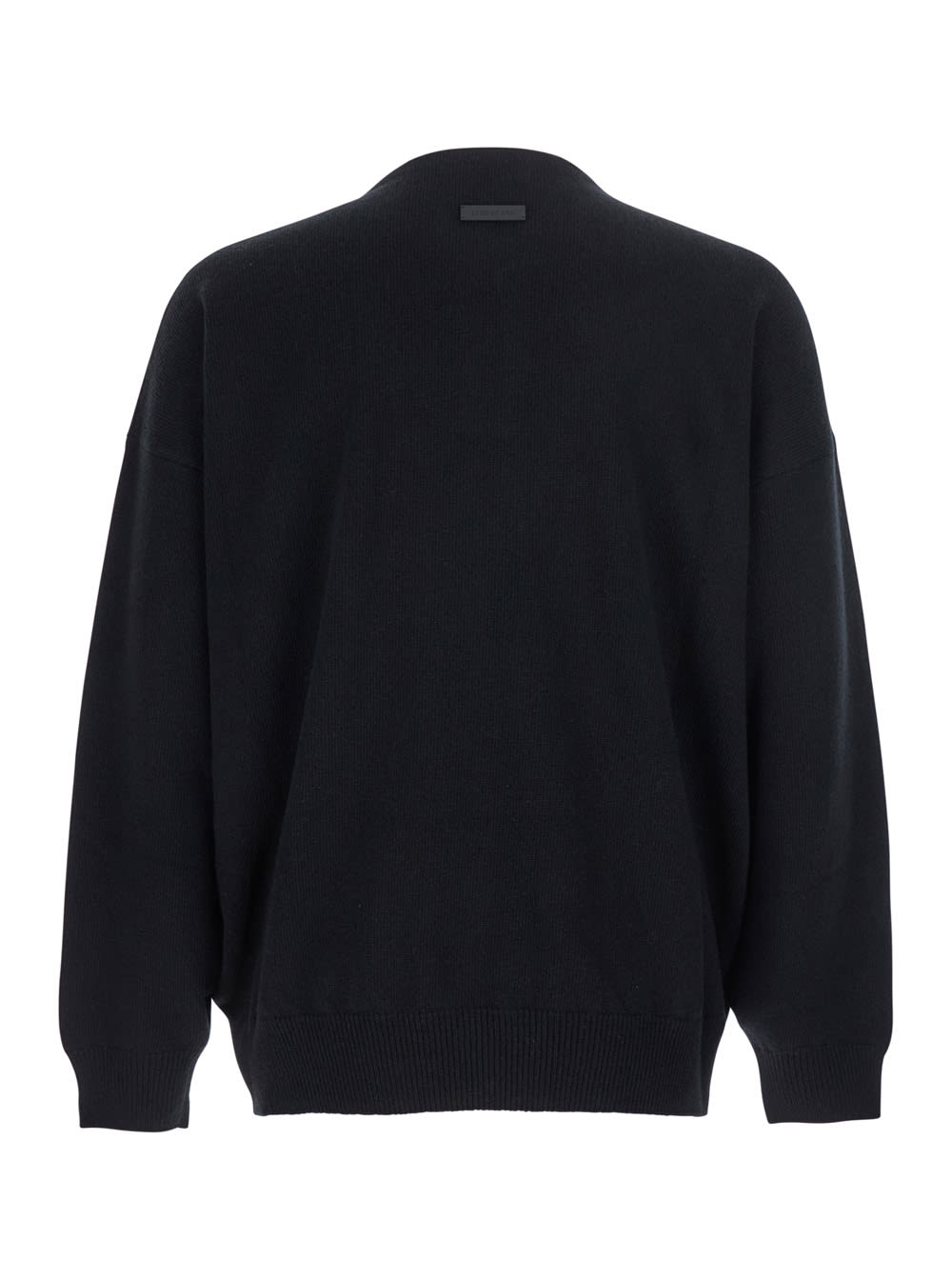 Fear Of God Henley Black Crewneck Sweater With Logo Patch On The Rear In Wool Man In Blue