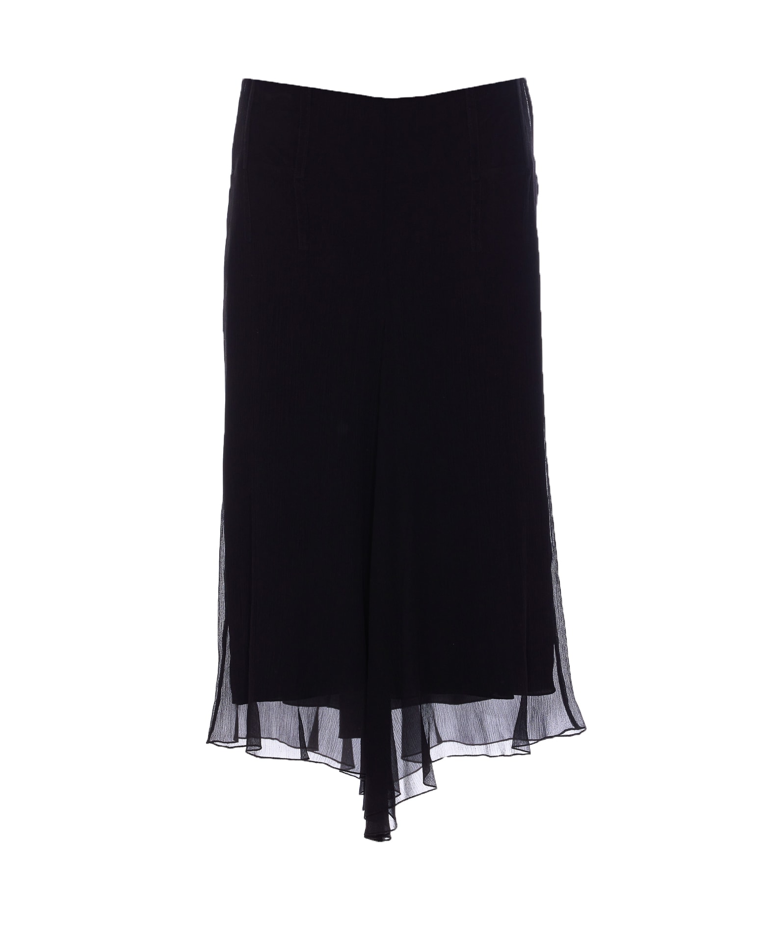 Victoria Beckham Asymmetric Hem Midi Skirt With Sheer Overlay In Black