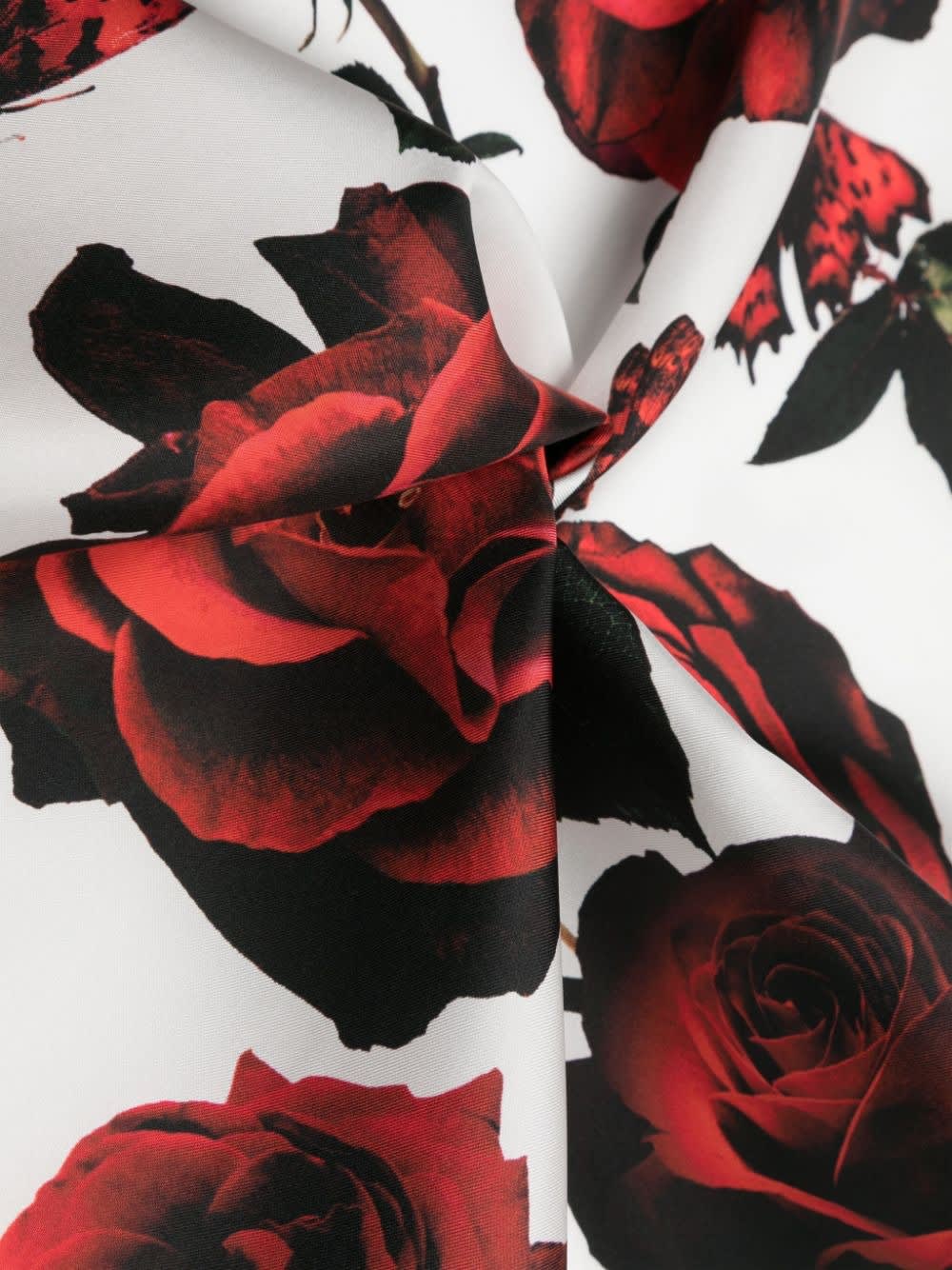 Shop Alexander Mcqueen White Silk Scarf With Red Roses Print
