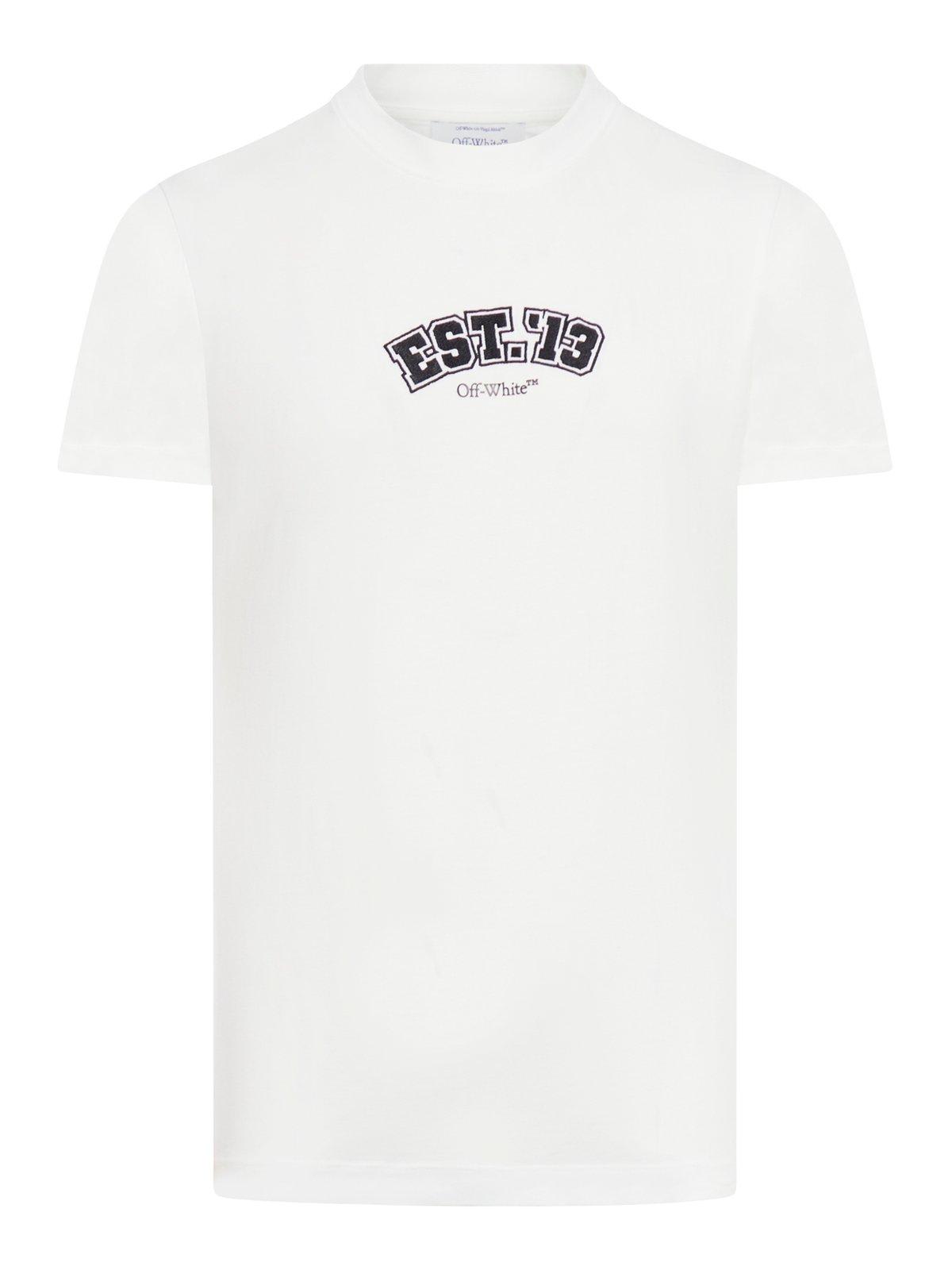 Shop Off-white Logo Printed Crewneck T-shirt In White/black