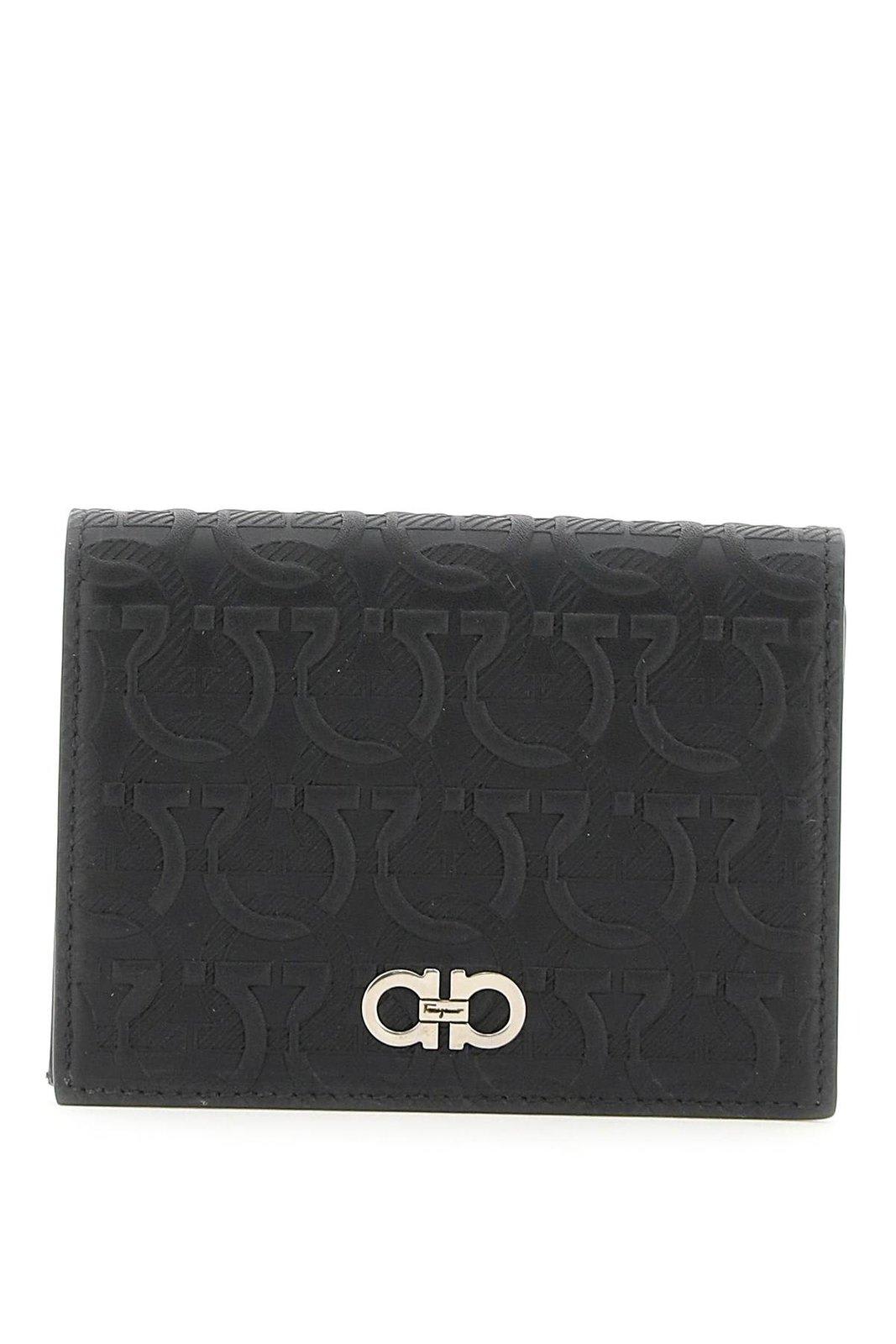 Shop Ferragamo Logo Plaque Embossed Wallet In Black