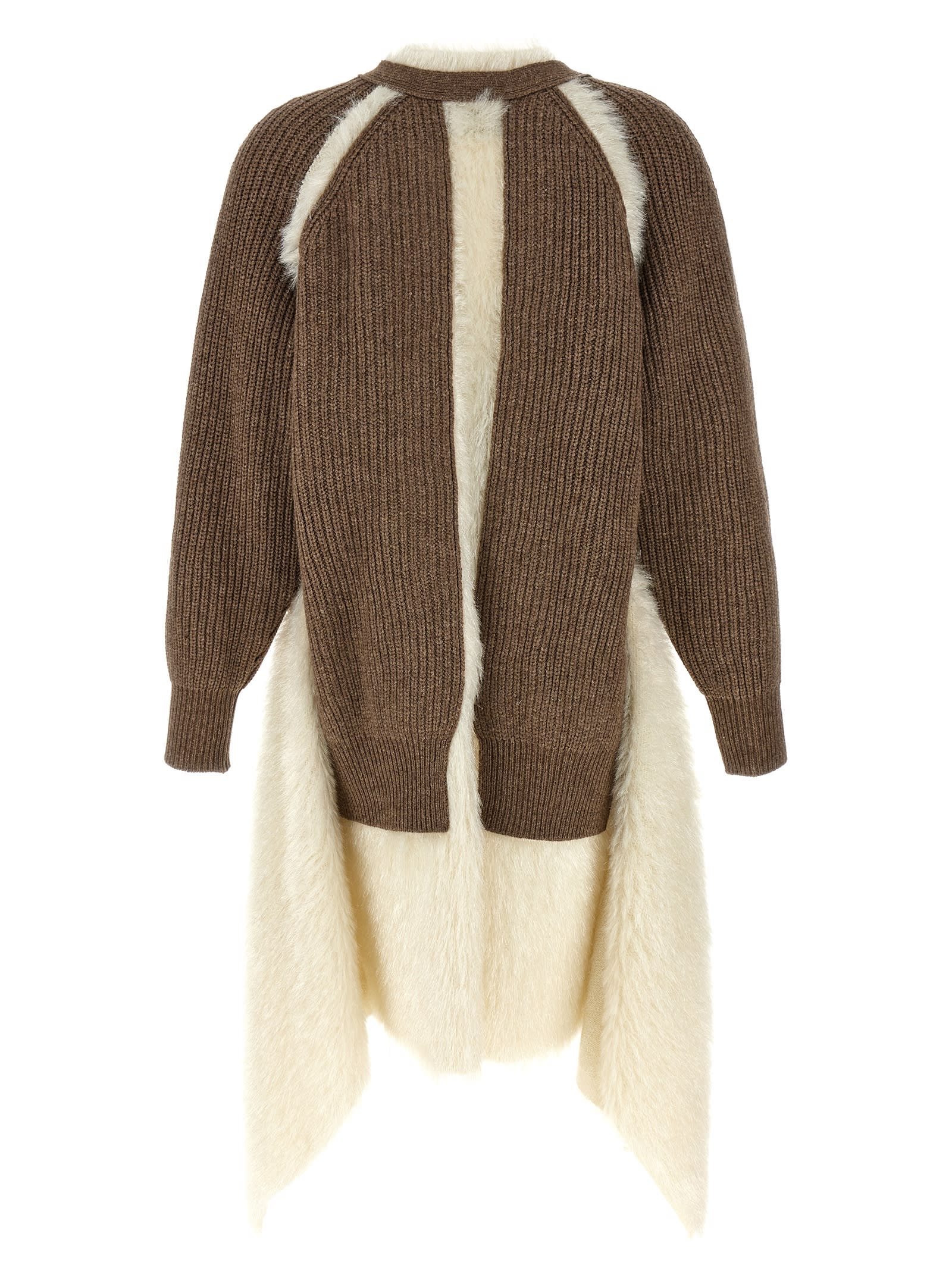 Undercover Asymmetrical Faux Fur And Braided Wool Cardigan In Brown