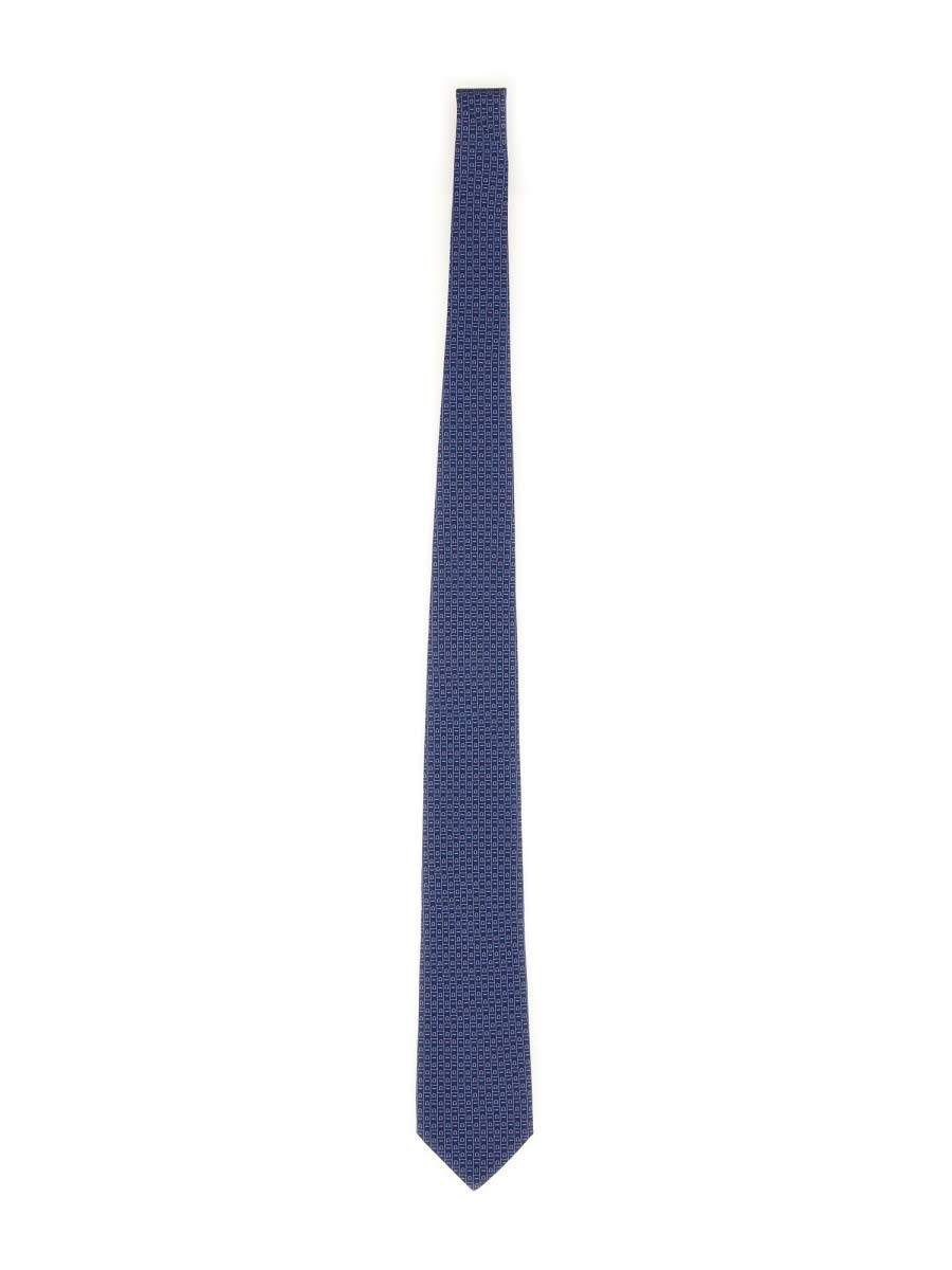 Shop Ferragamo Tie With Logo Print In Blue