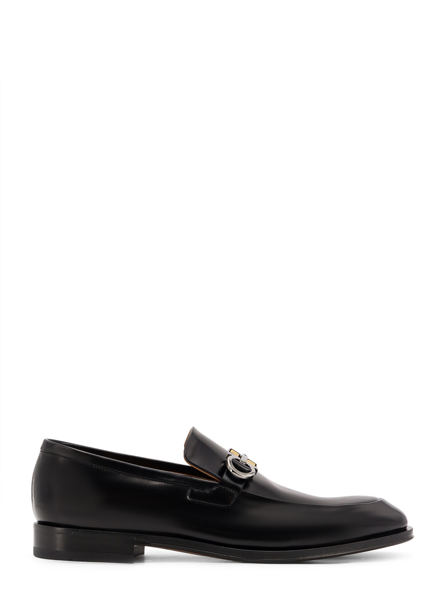 Ferragamo Balty Gancini Plaque Leather Loafers In Black