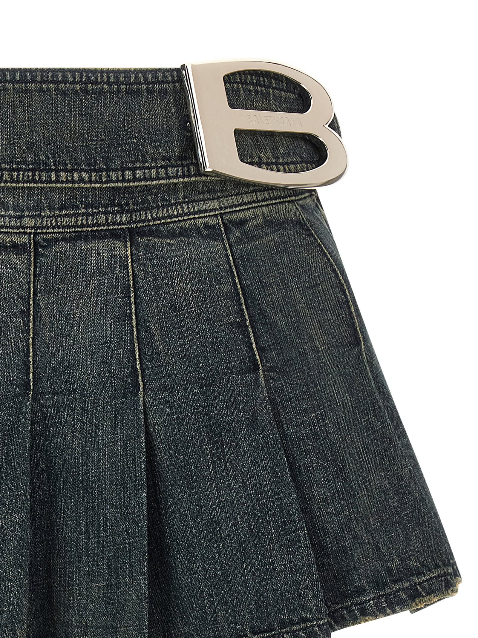 Balenciaga Pleated Skirt Featuring Belt Detail In Blue