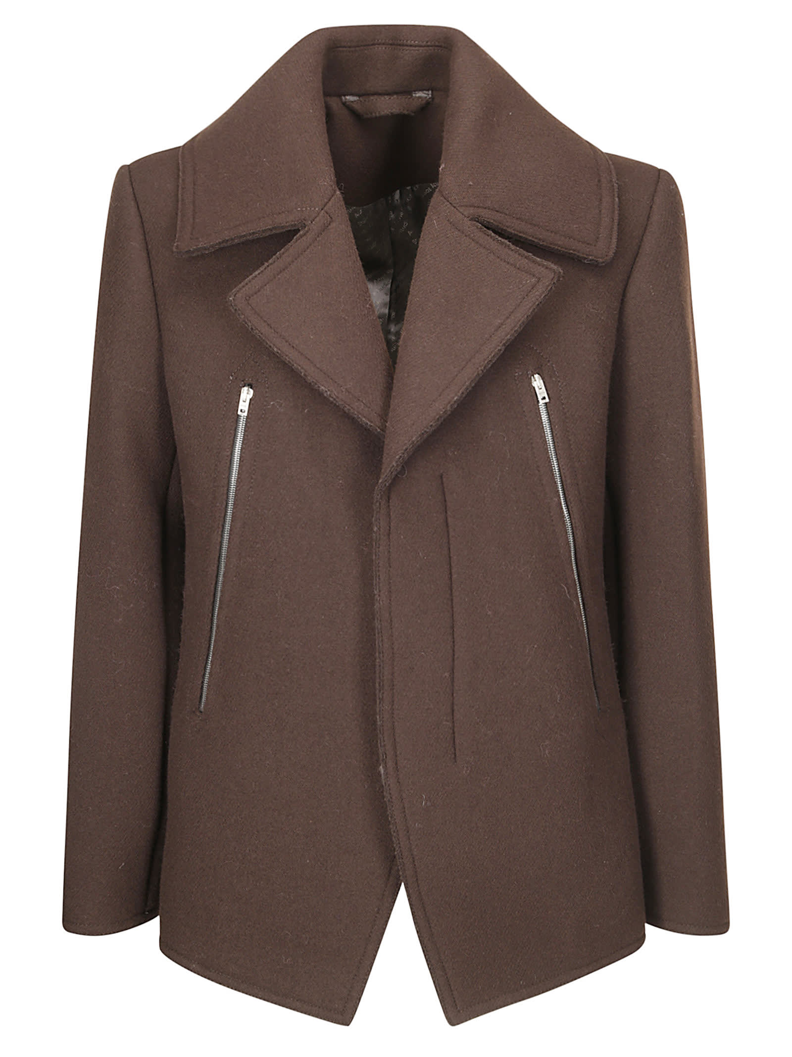 Shop Acne Studios Zip Detailed Felted Jacket In Maroon Red