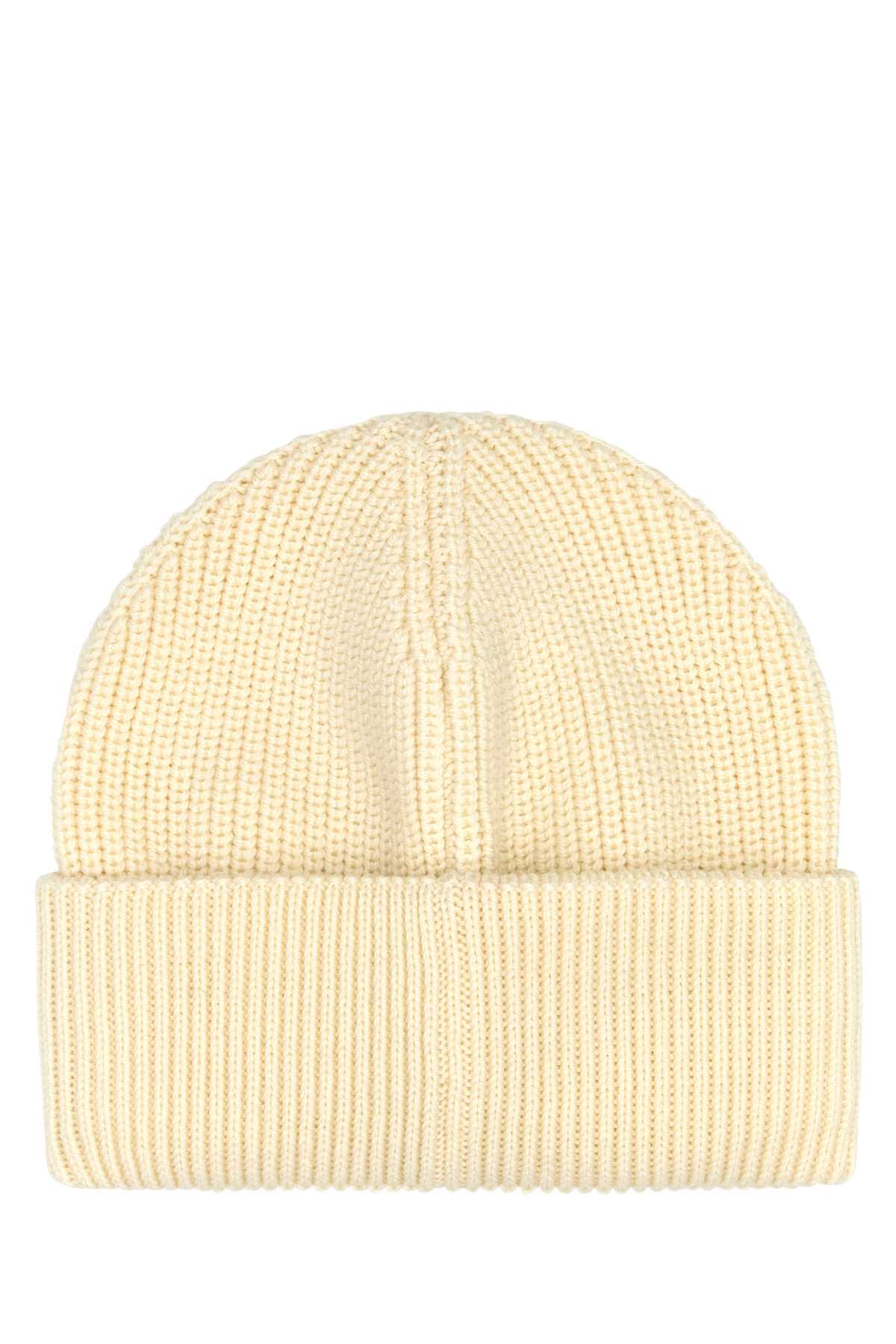 Shop Moncler Ivory Wool Beanie Hat In 034