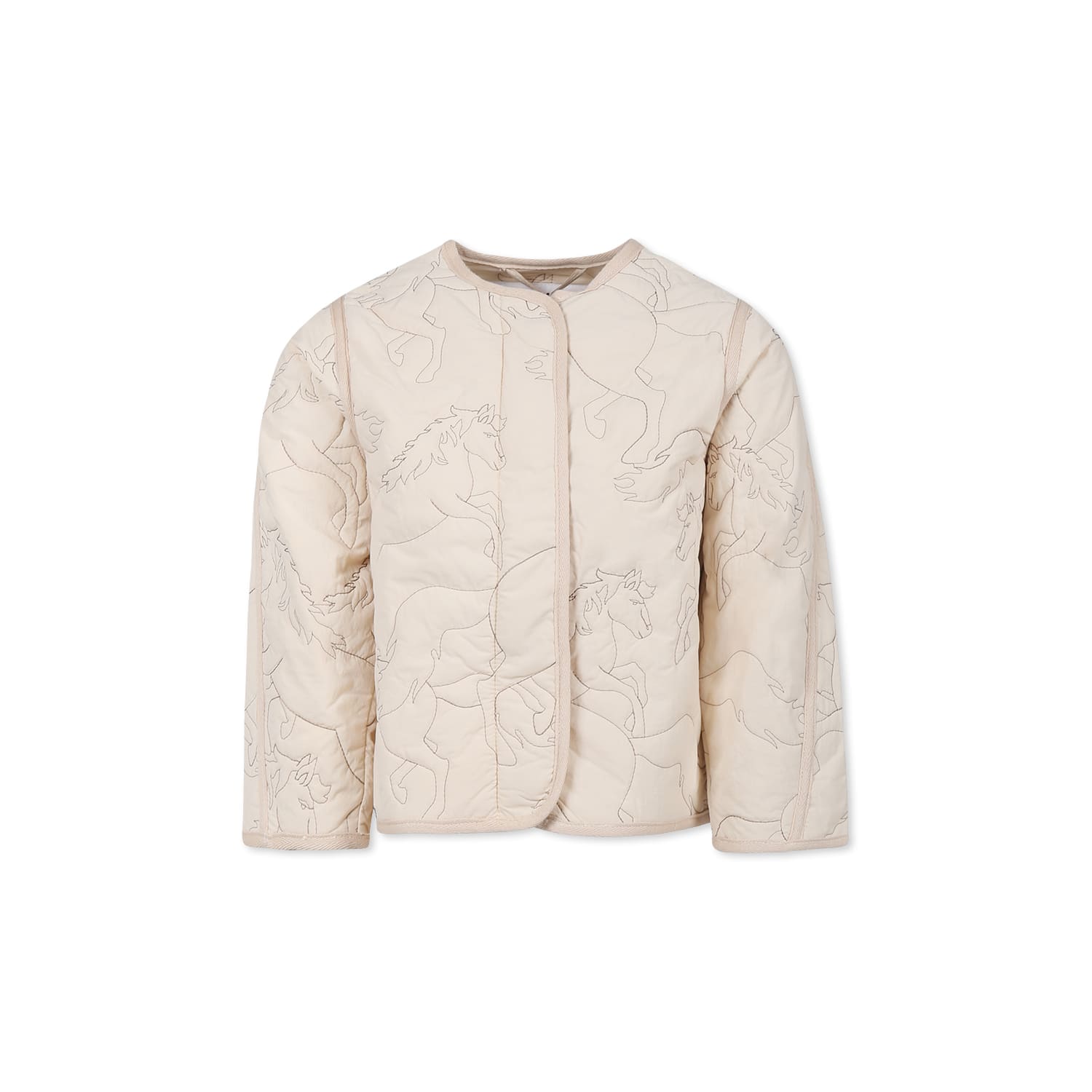 Molo Ivory Down Jacket For Girl With Horses In Ivory