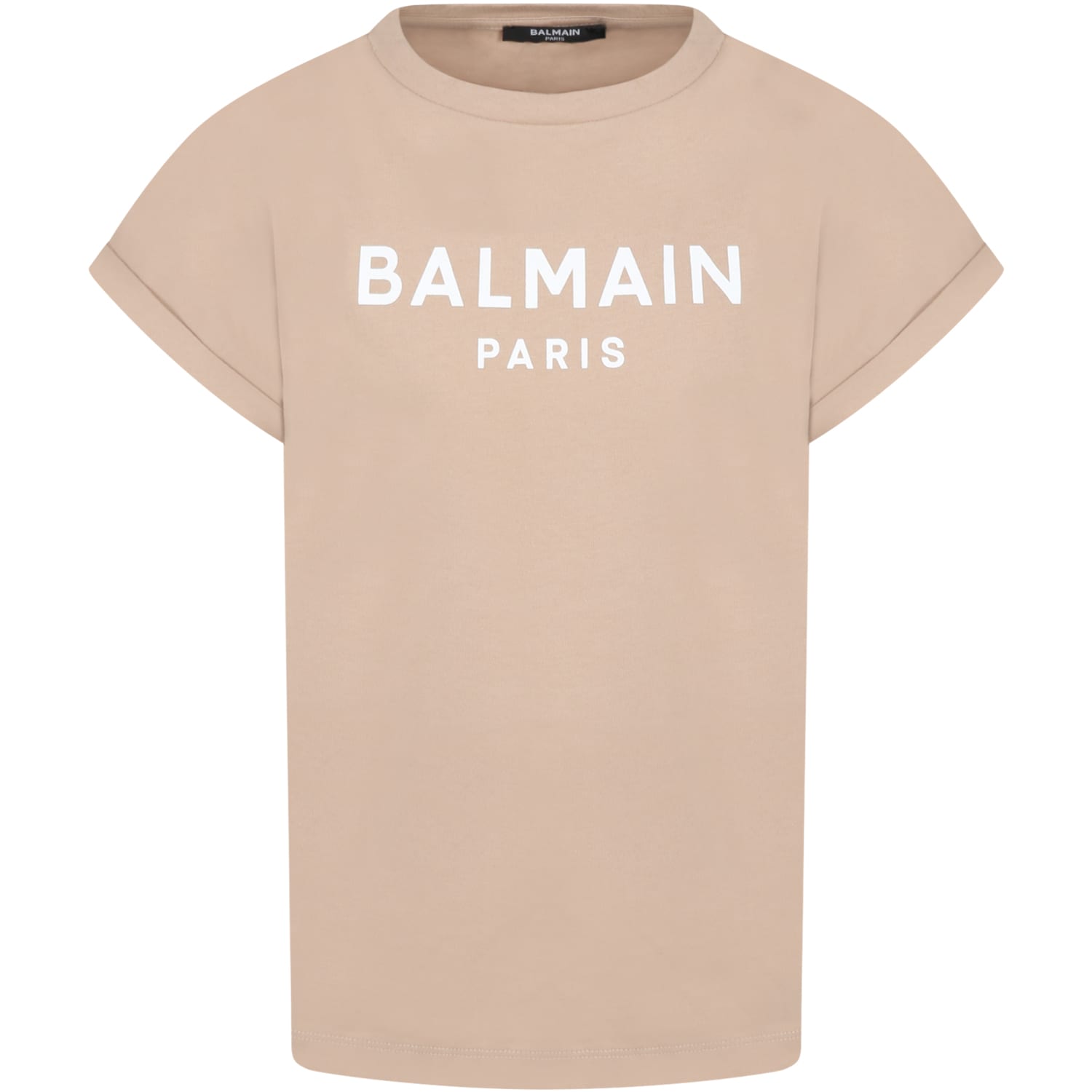 Balmain Beige T-shirt For Girl With Logo