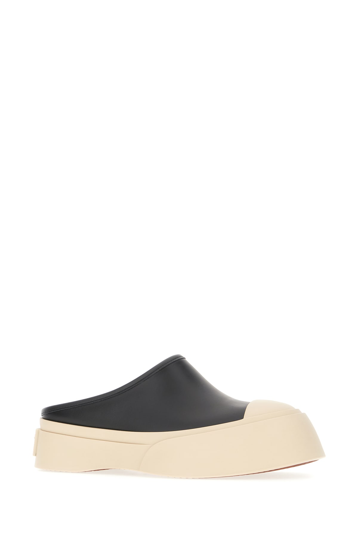 Shop Marni Black Leather Slippers