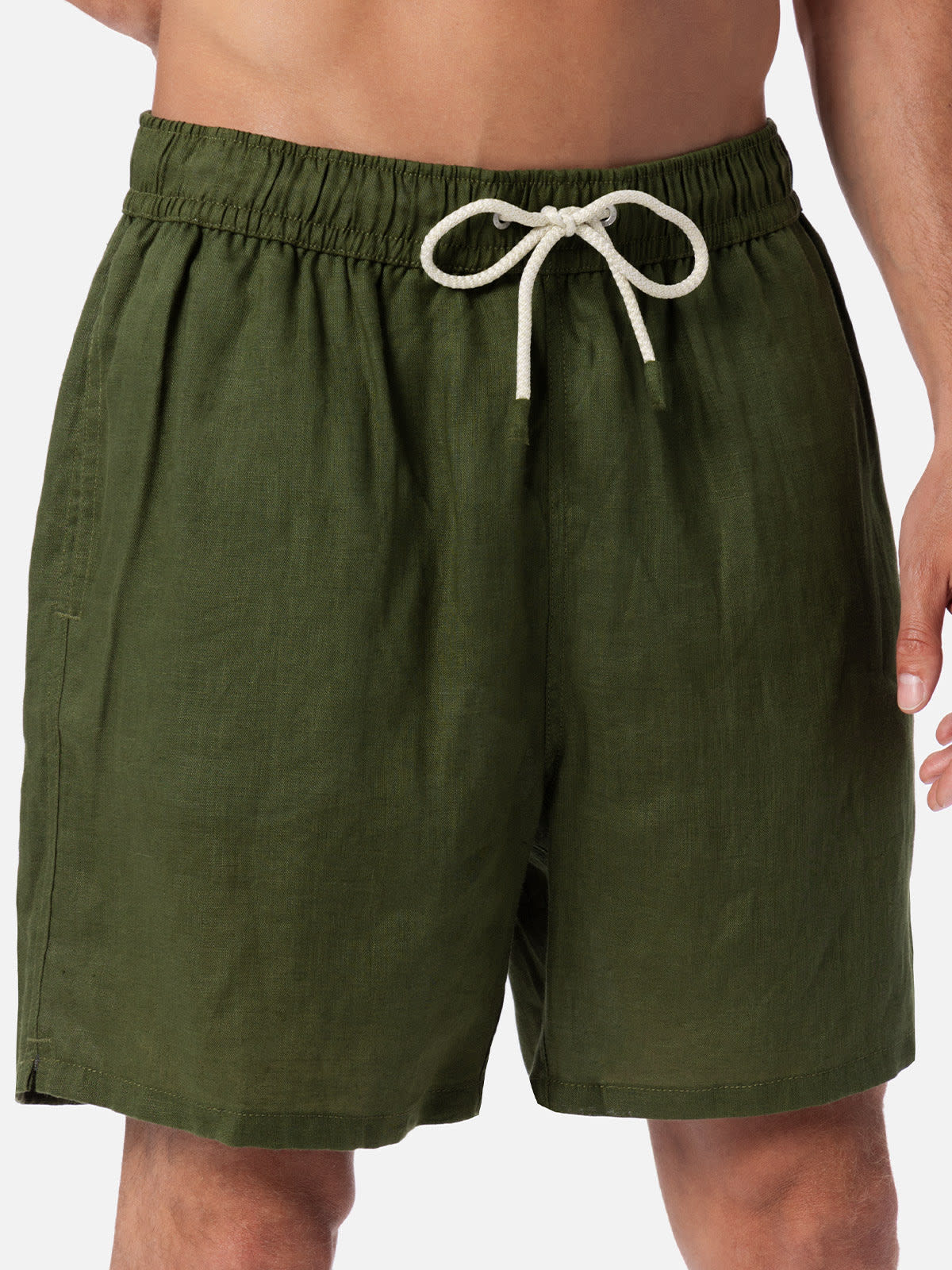 Mc2 Saint Barth Man Mid-length Military Green Linen Swim-shorts Gustavia In Green