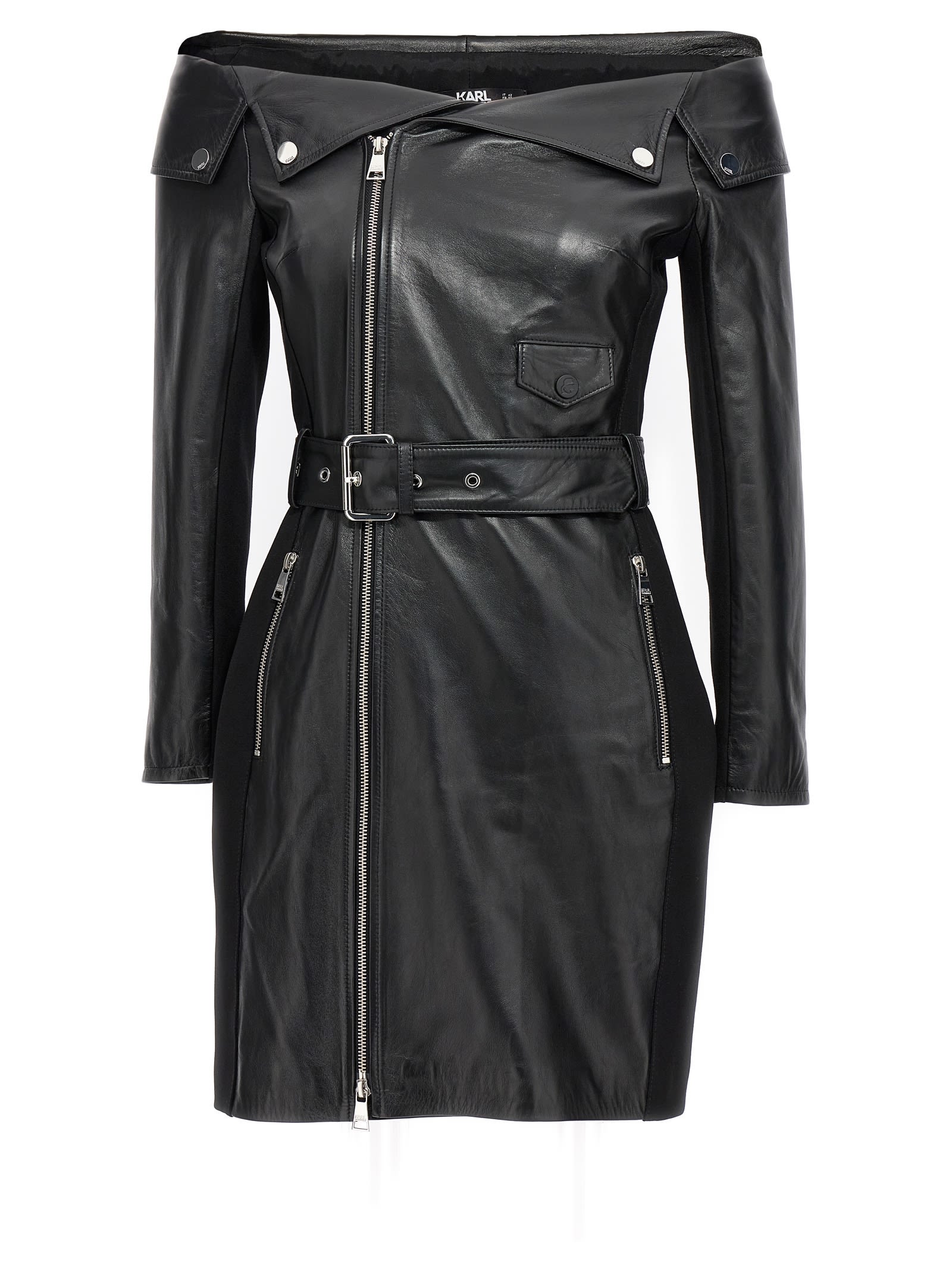 Karl Lagerfeld Off-shoulder Leather Dress