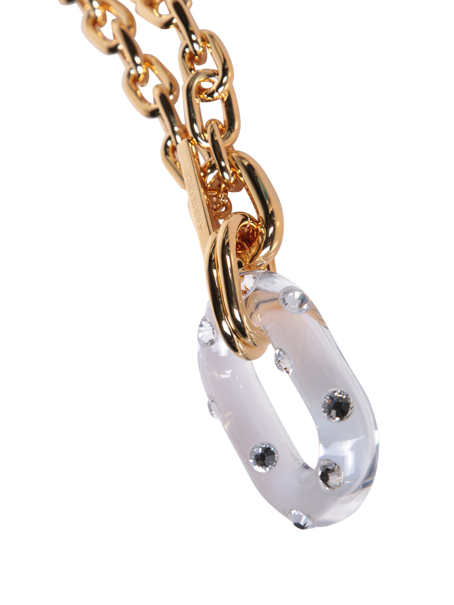 Rabanne Xl Link Pendant Necklace In Gold With Transparent Crystal In Metallic