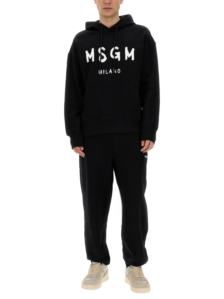 Shop Msgm Sweatshirt With Brushed Logo In Black