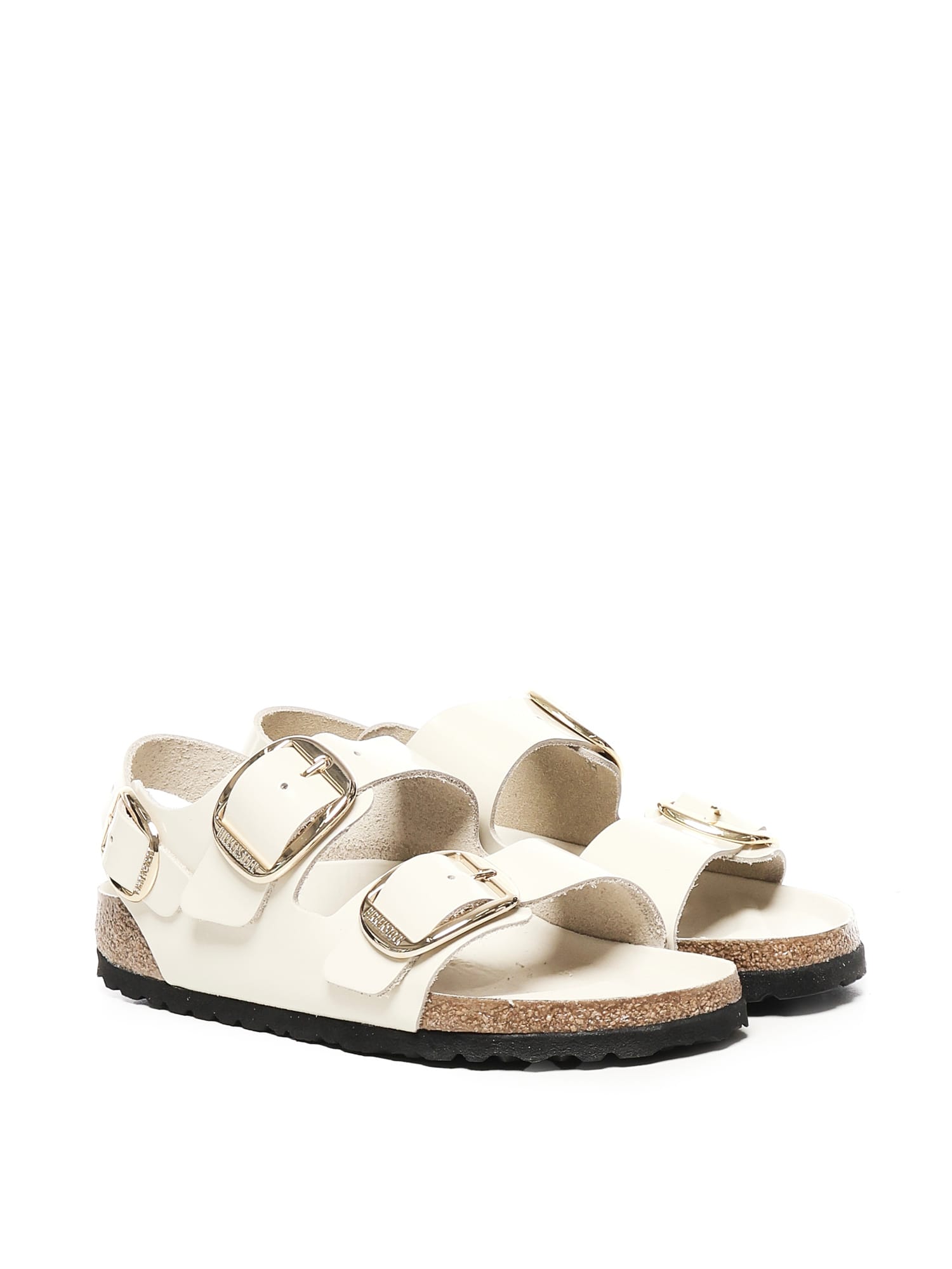 Birkenstock Milano Big Buckle Patent Leather Sandals In White