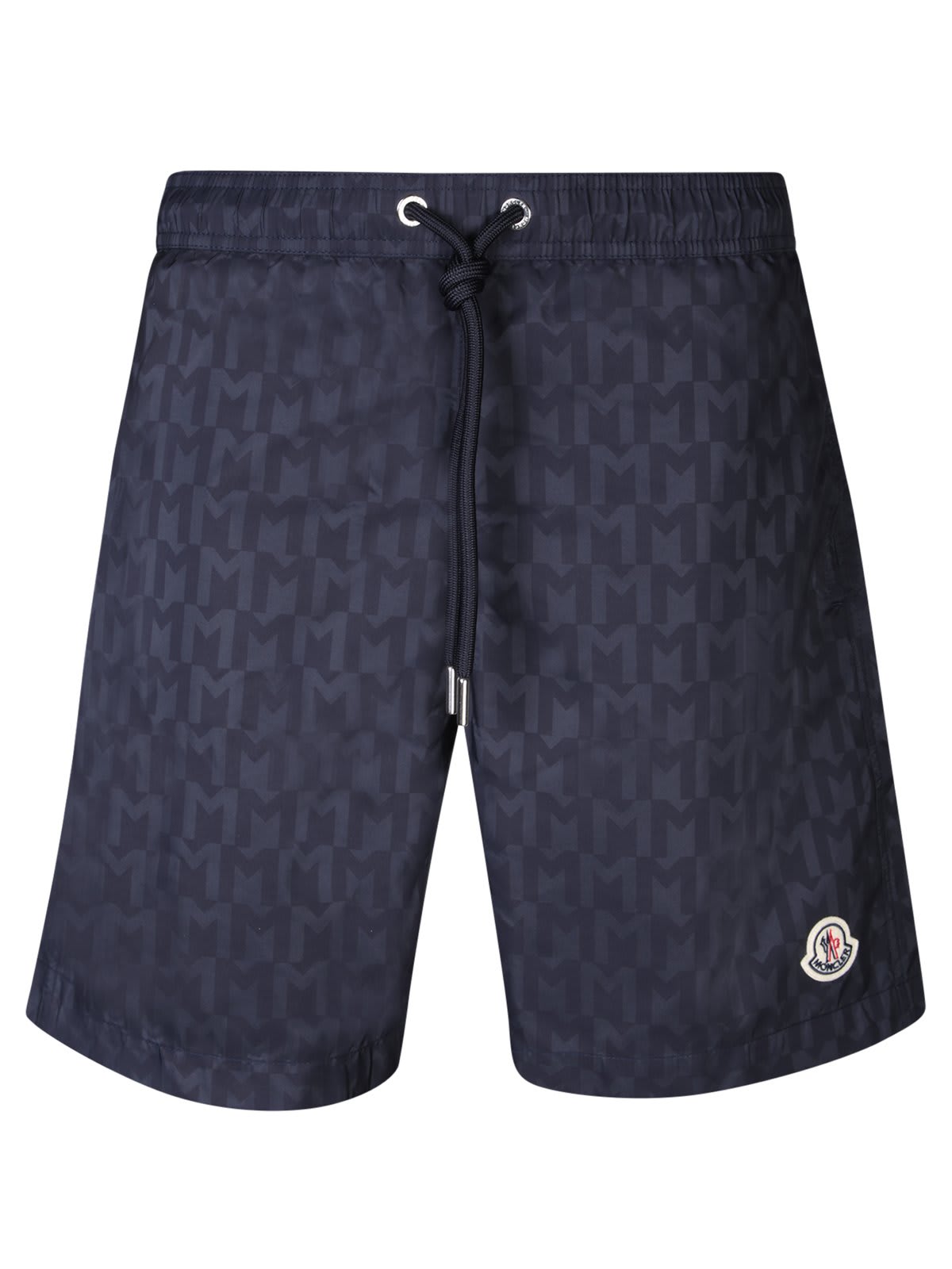 Shop Moncler Logo Patch Drawstring Shorts In Blue