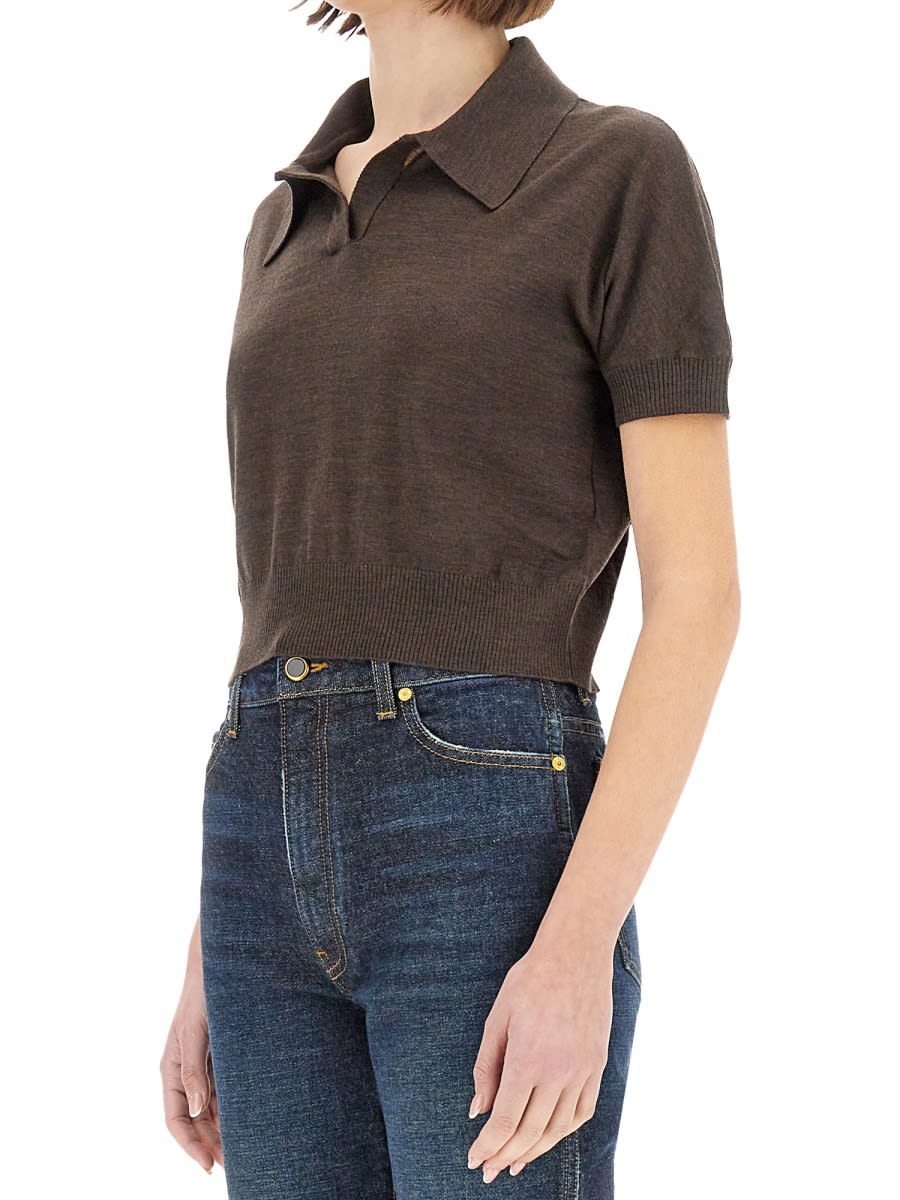 Khaite Morgane Wool-blend Polo Sweater In Brown