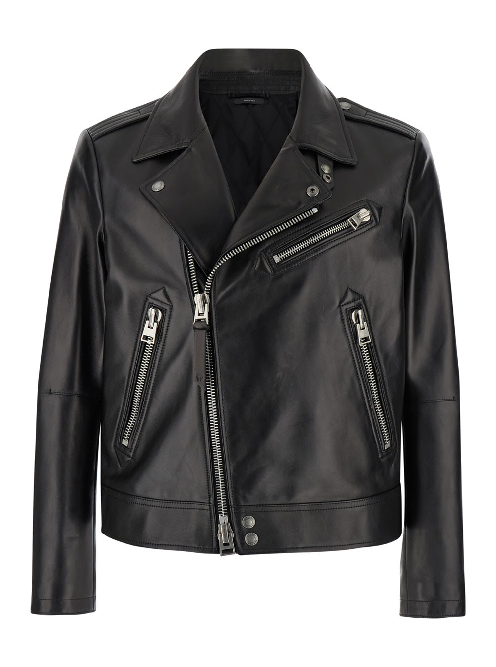 Nappa Grain Leather Asymmetric Biker