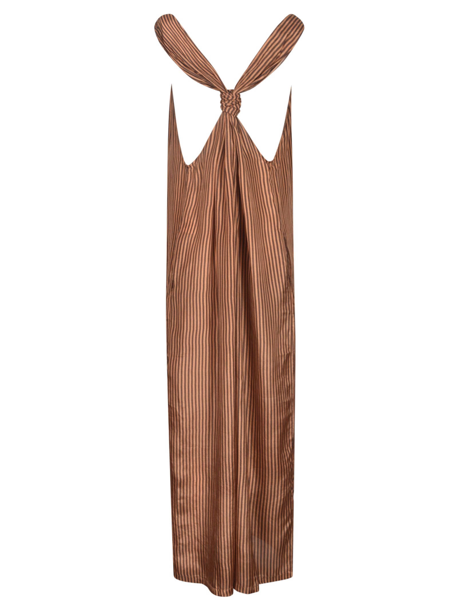 Shop Mes Demoiselles Striped Long Dress In Brown