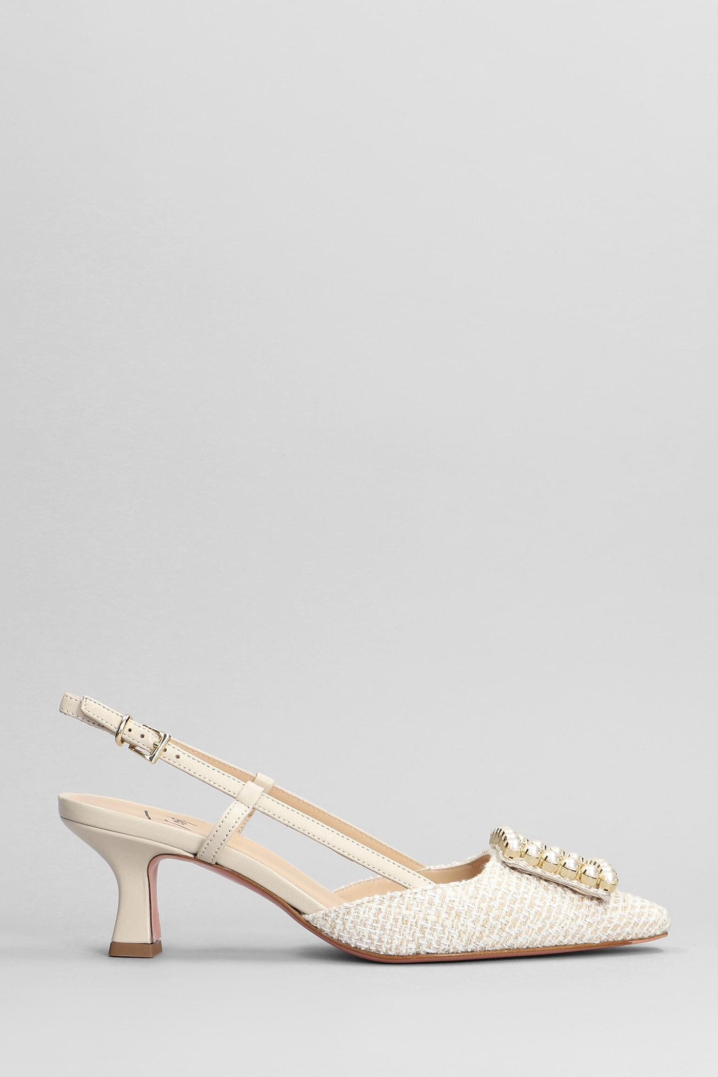 Stefi Pumps In Beige Leather And Fabric
