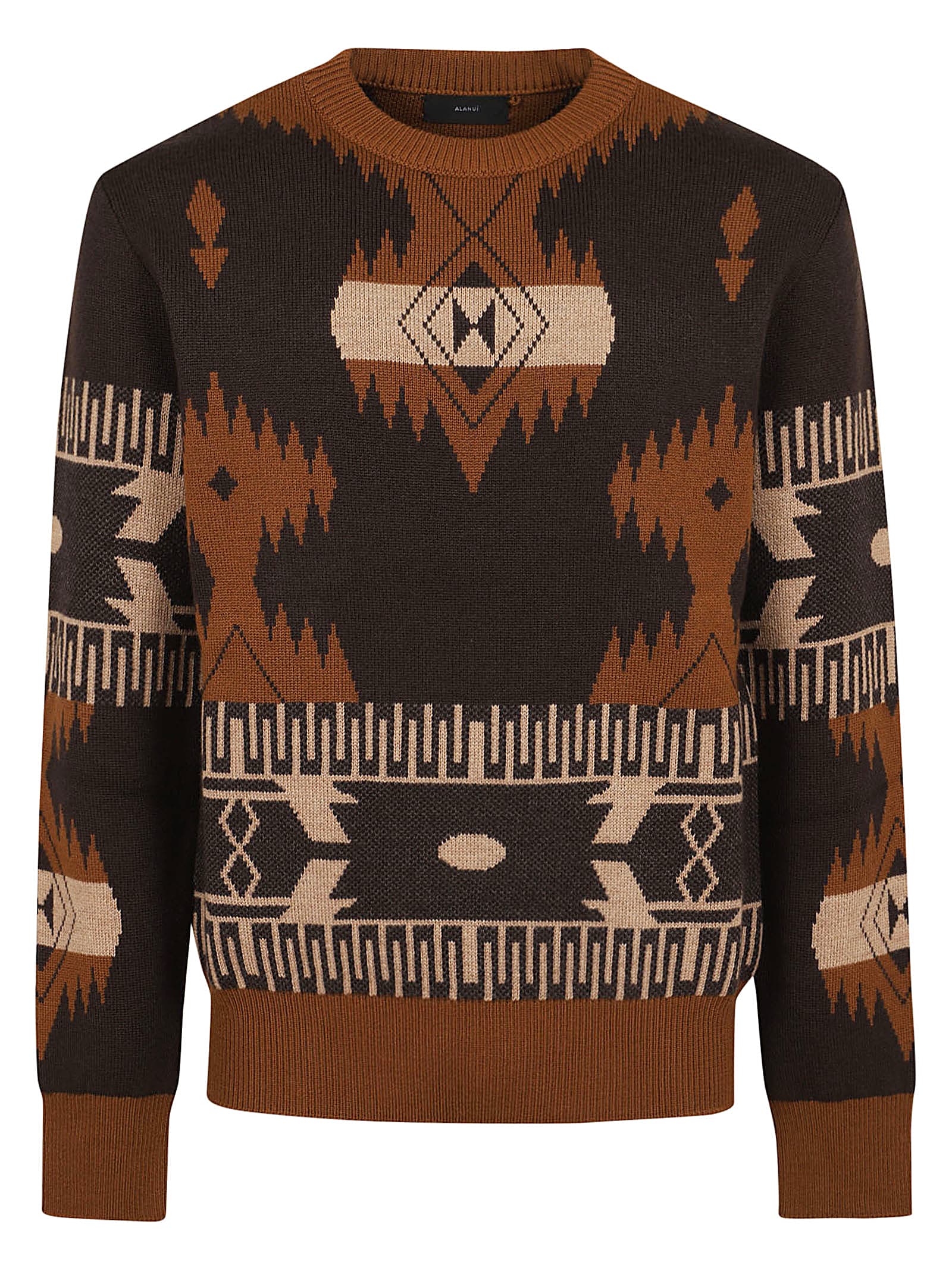 Shop Alanui Icon Jacquard Sweater In Coffee Dakar