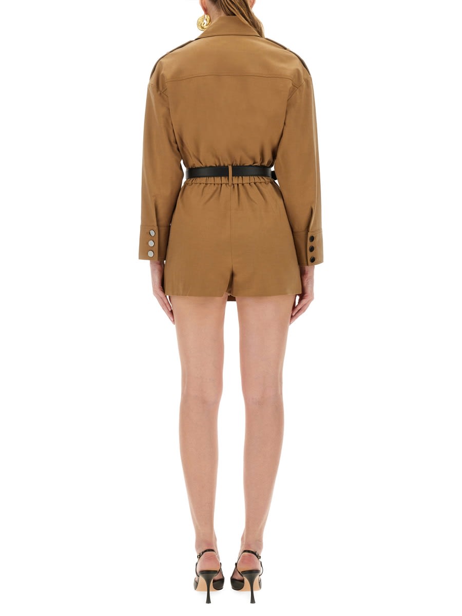 Self-portrait Structured Twill Suit With Belted Waist In Brown