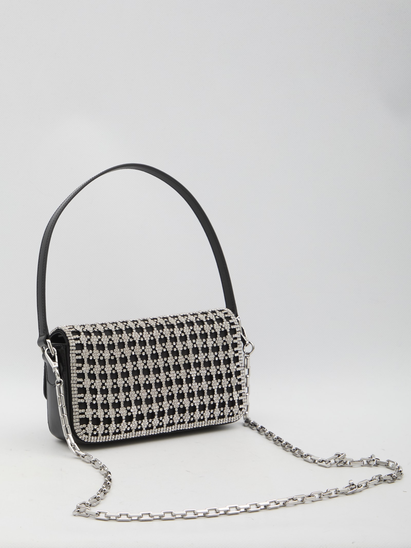 Shop Self-portrait Crystal Baguette Bag In Black