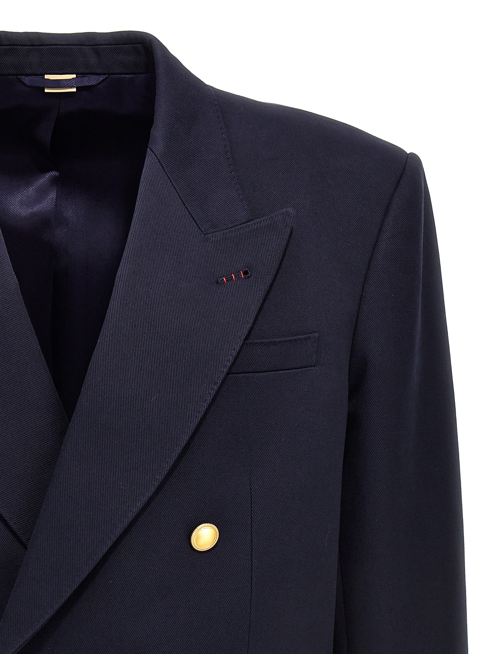 Shop Gucci Gabardine Double Breast Blazer Jacket In Blue