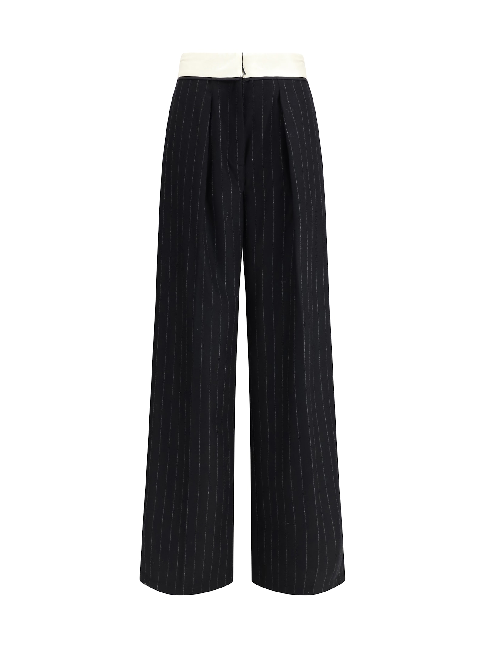 Forte Forte Sartorial High-waisted Pinstripe Wool-blend Trousers In Black