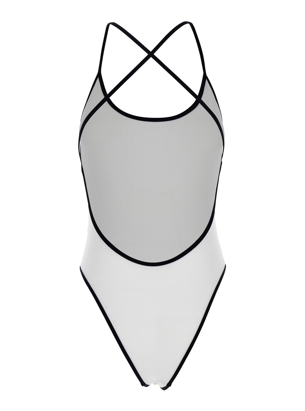 Philosophy Di Lorenzo Serafini White Costume With Crossed Straps And Lettering Logo In Tech Fabric Woman In White
