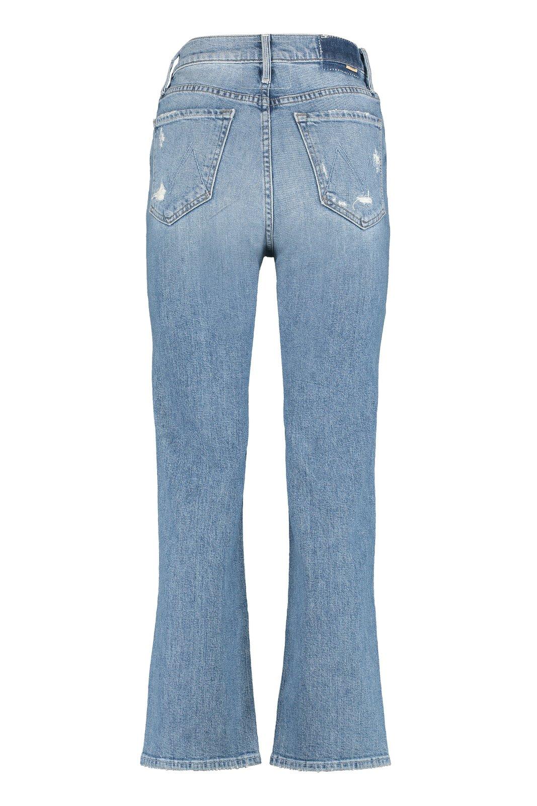 Shop Mother Distressed Straight Leg Jeans In Blu