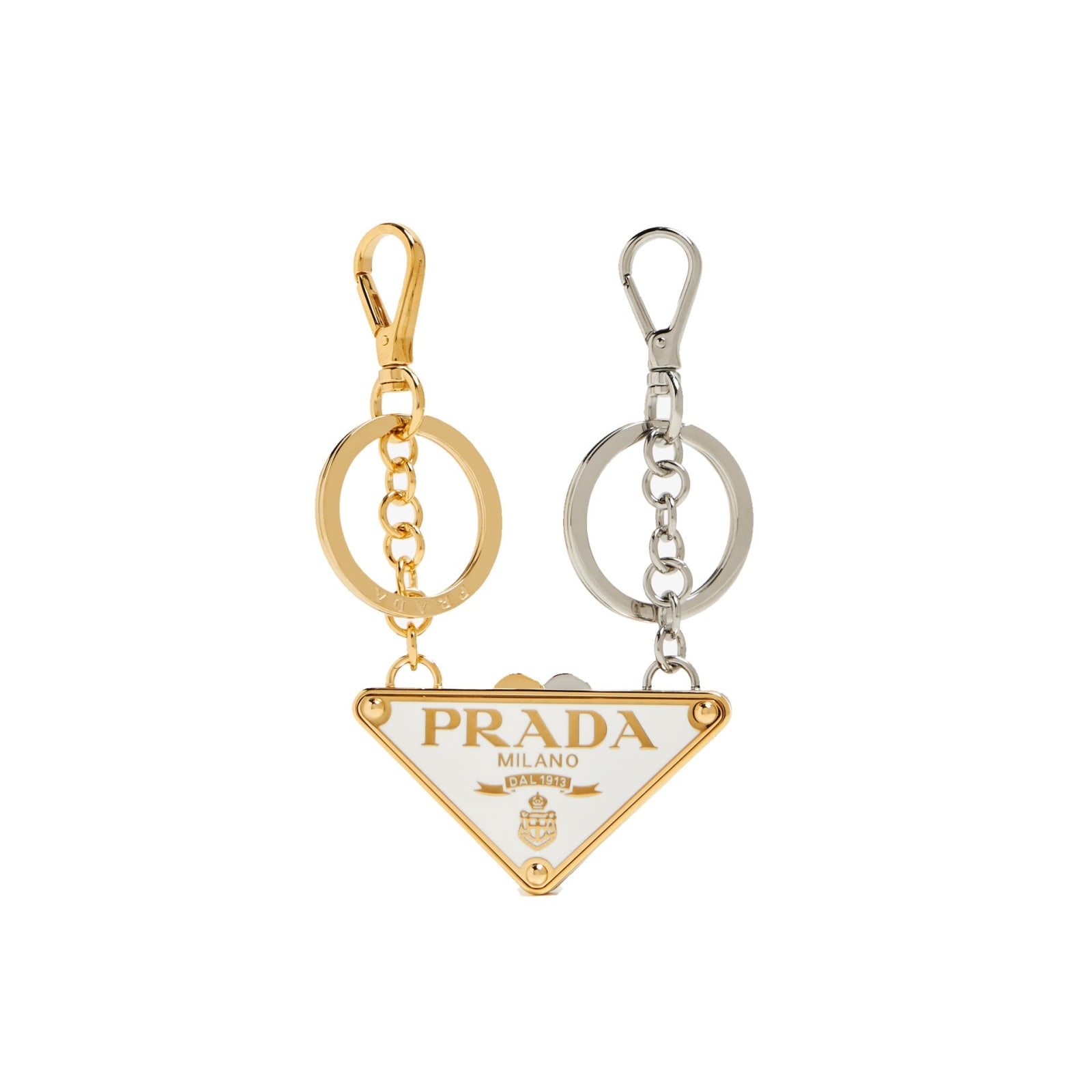 Shop Prada Set Of Two Logo Keyrings In Silver