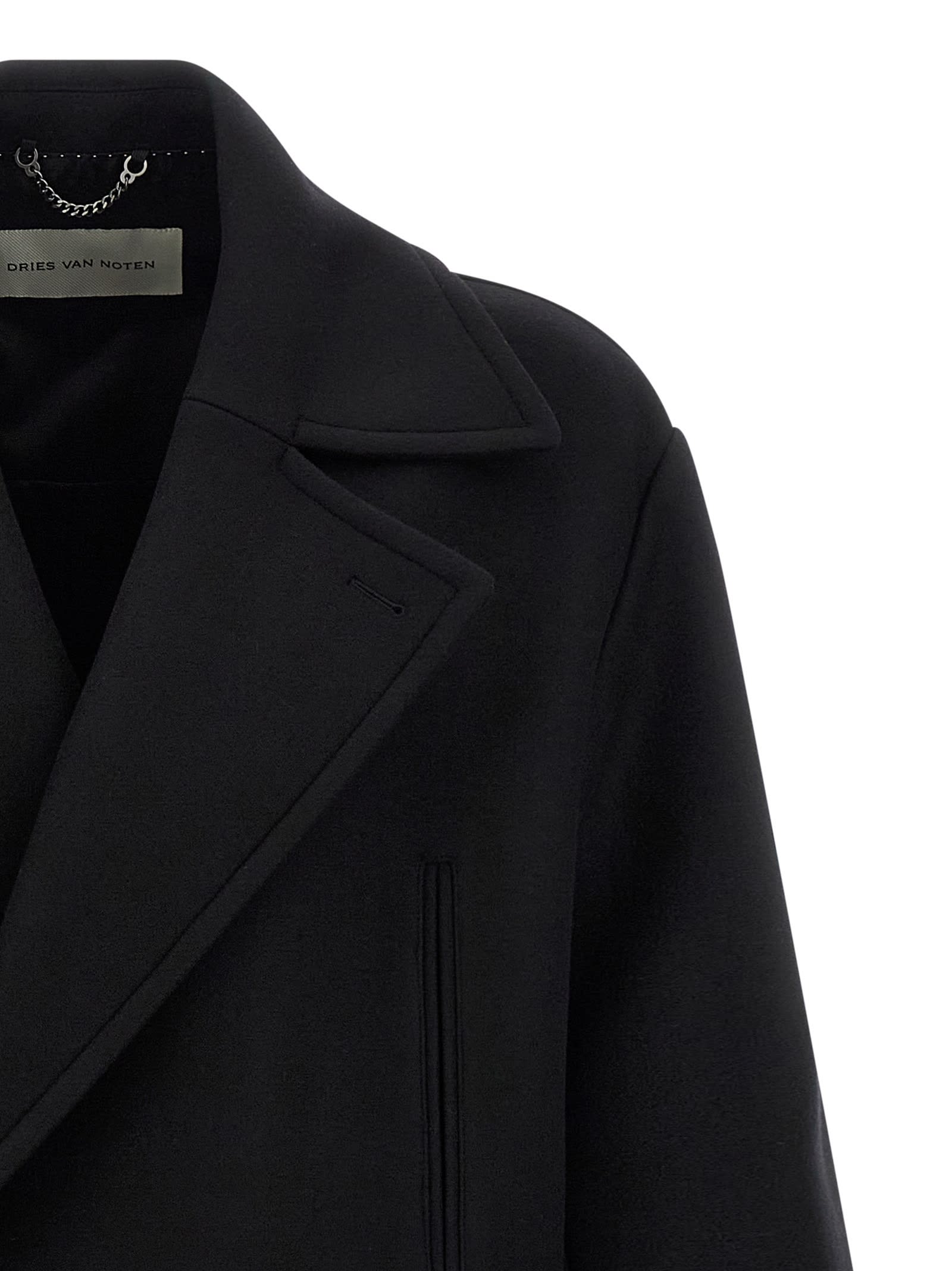 Dries Van Noten Racos 2216 M.w. Wool Double Breasted Coat In Black