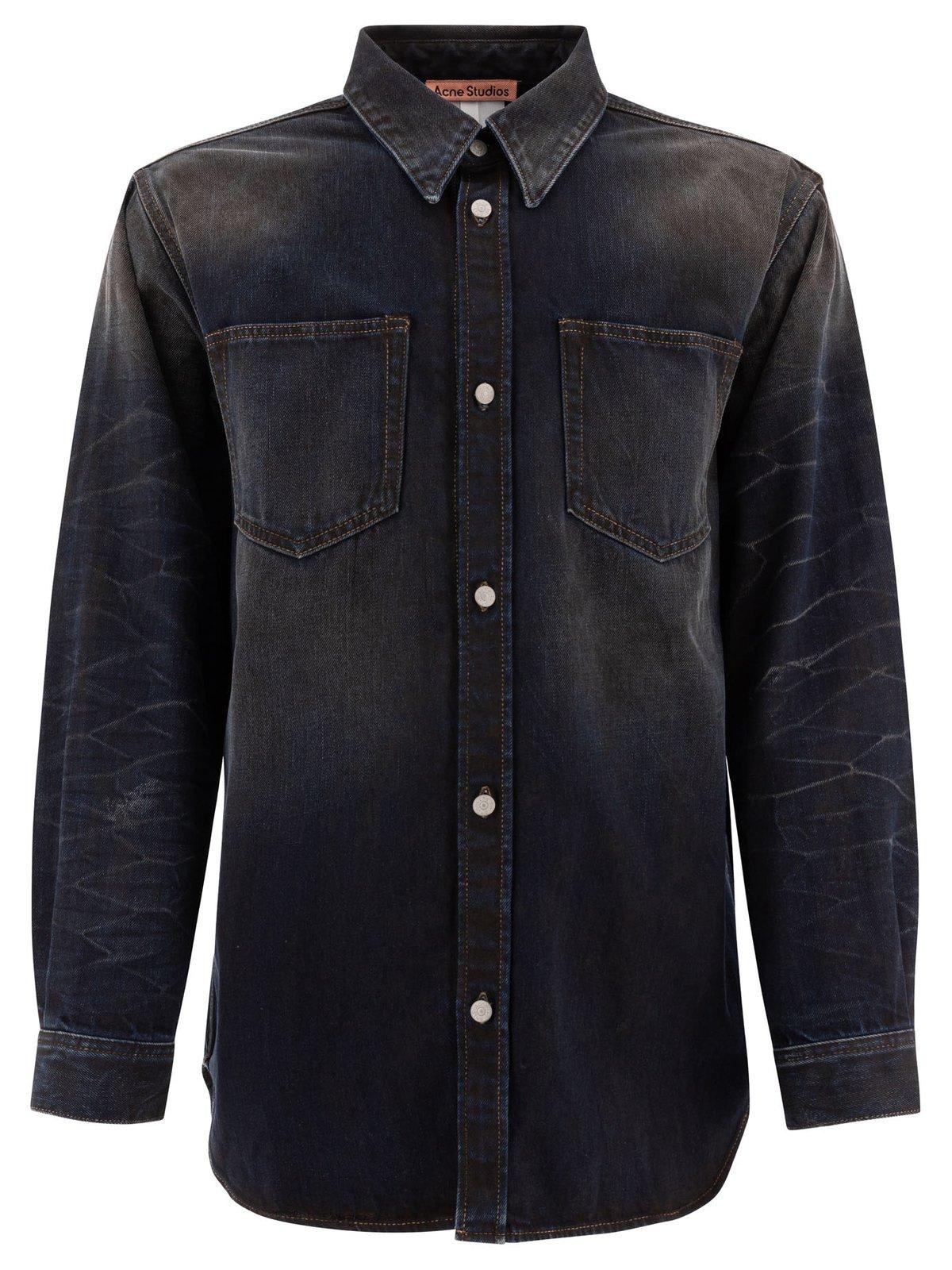 Collared Long-sleeve Denim Shirt