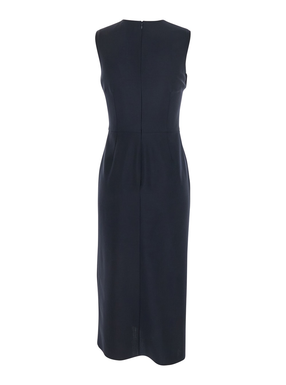 Alexander Mcqueen Blue Long Dress With Round Neck With Draped Details In Wool And Mohair Blend Woman In Blu