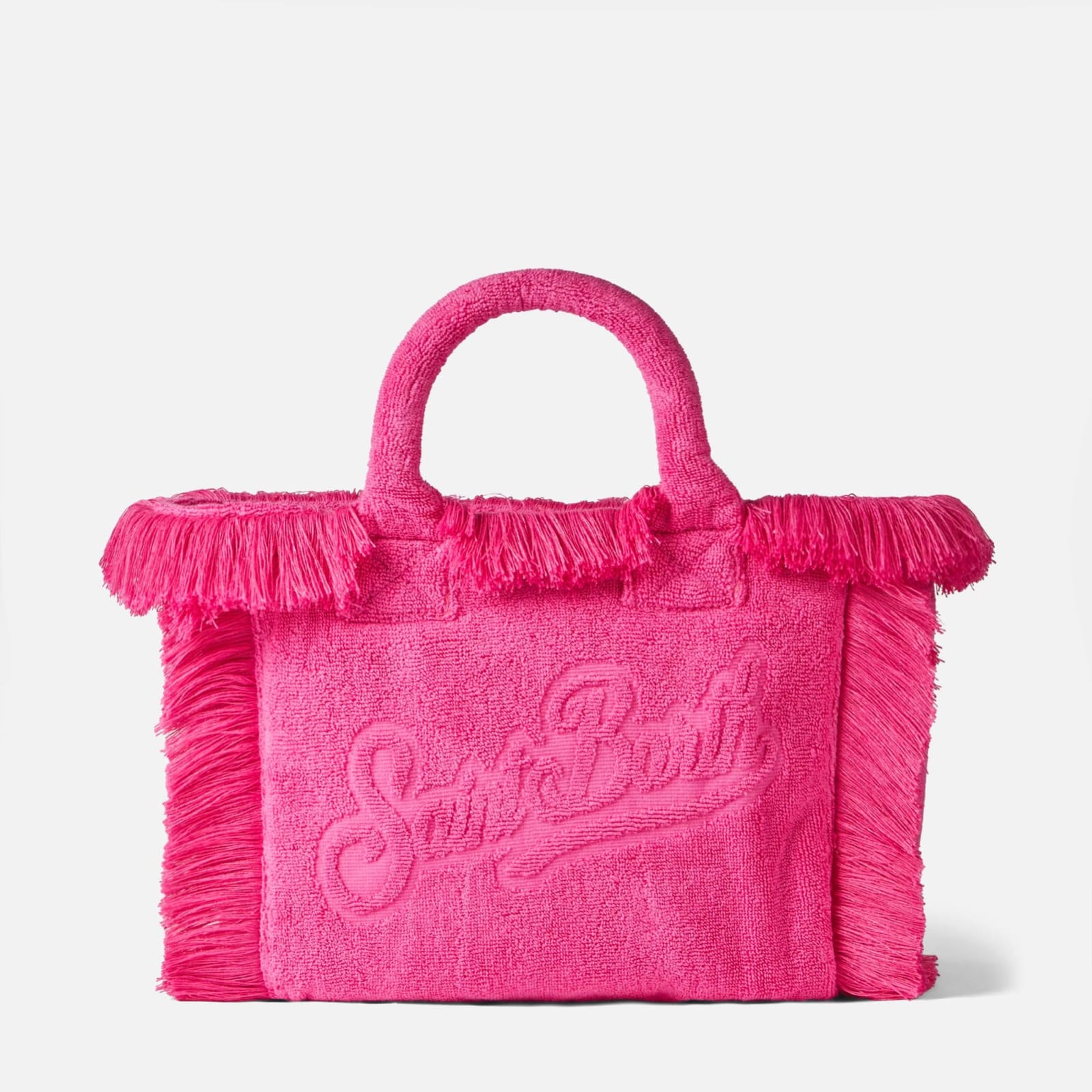 Shop Mc2 Saint Barth Colette Fuchsia Terry Soft Handbag With Embossed Logo In Pink