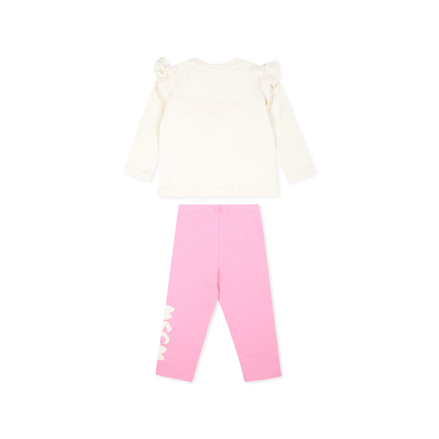 MSGM IVORY SUIT FOR BABY GIRL WITH LOGO 