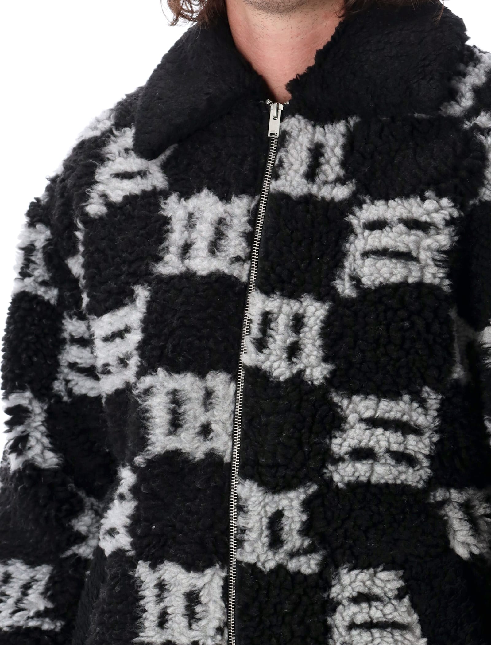 Shop Misbhv Monogram Faux Shearling Jacket In Black