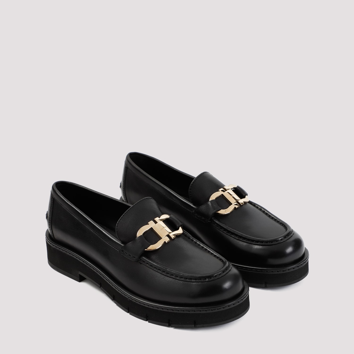 Ferragamo Black Gancini Ornament Loafers In Black